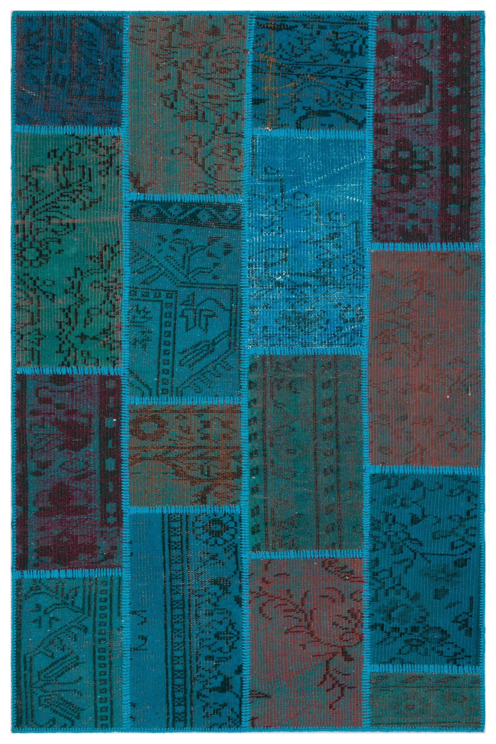 Turquoise Over Dyed Patchwork Unique Rug 3'11'' x 5'11'' ft 120 x 180 cm