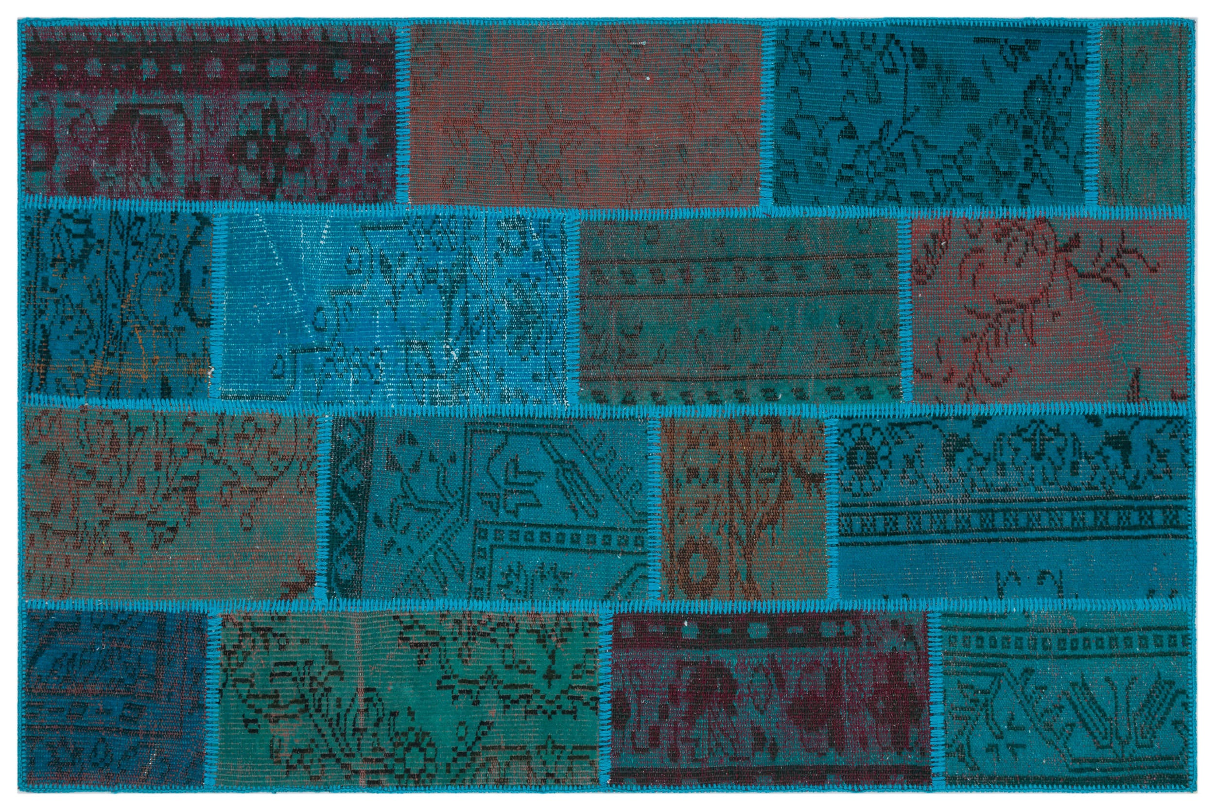 Turquoise Over Dyed Patchwork Unique Rug 3'11'' x 5'11'' ft 120 x 180 cm