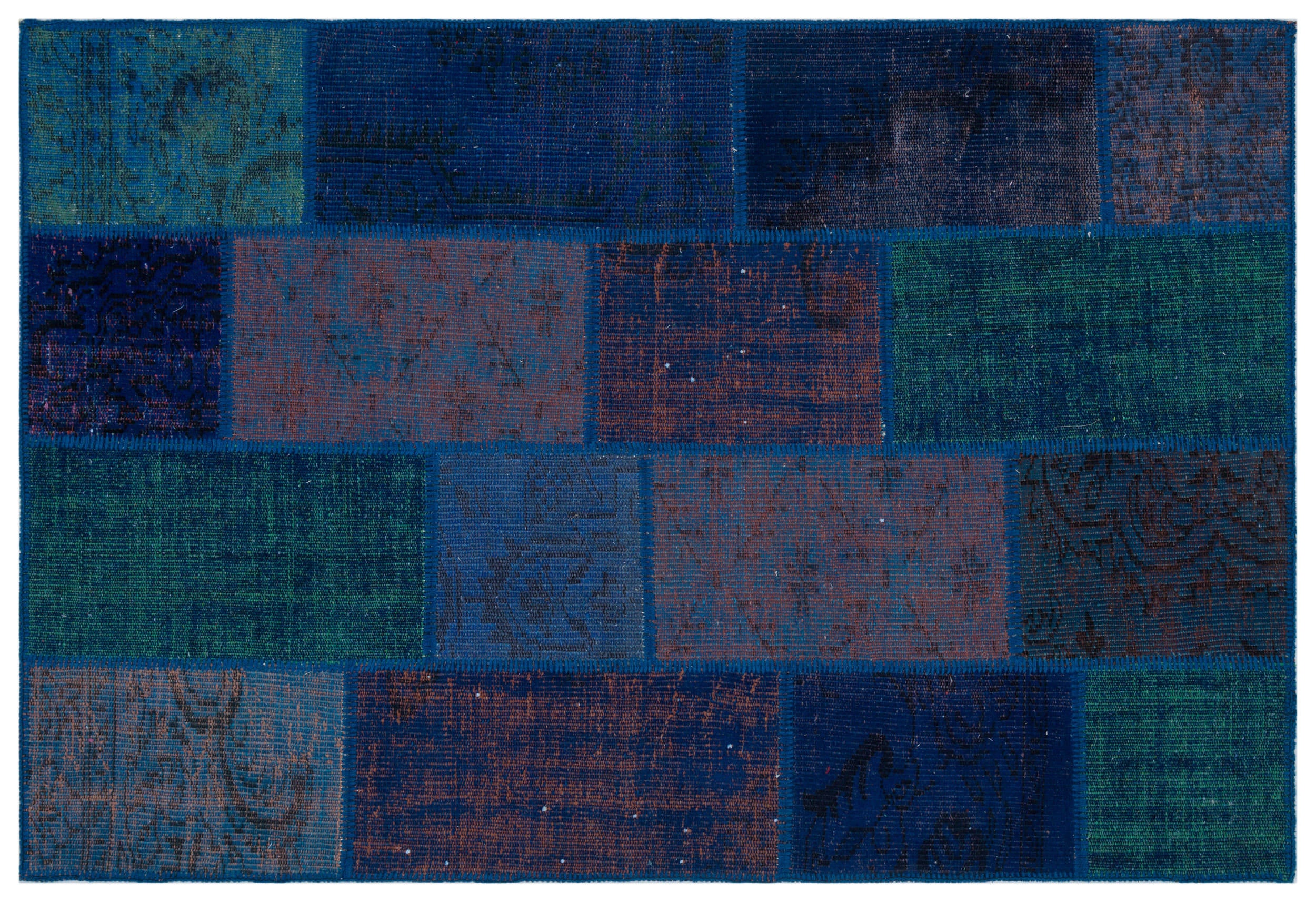 Blue Over Dyed Patchwork Unique Rug 3'11'' x 5'10'' ft 120 x 178 cm