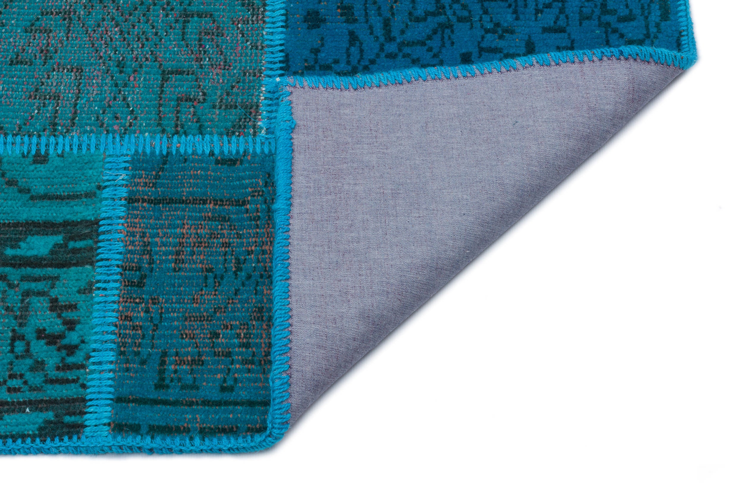 Turquoise Over Dyed Patchwork Unique Rug 3'11'' x 5'10'' ft 120 x 178 cm