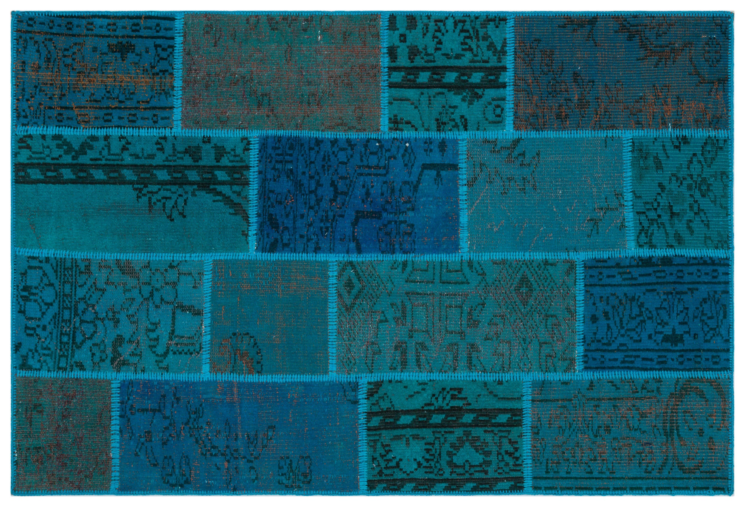 Turquoise Over Dyed Patchwork Unique Rug 3'11'' x 5'10'' ft 120 x 178 cm