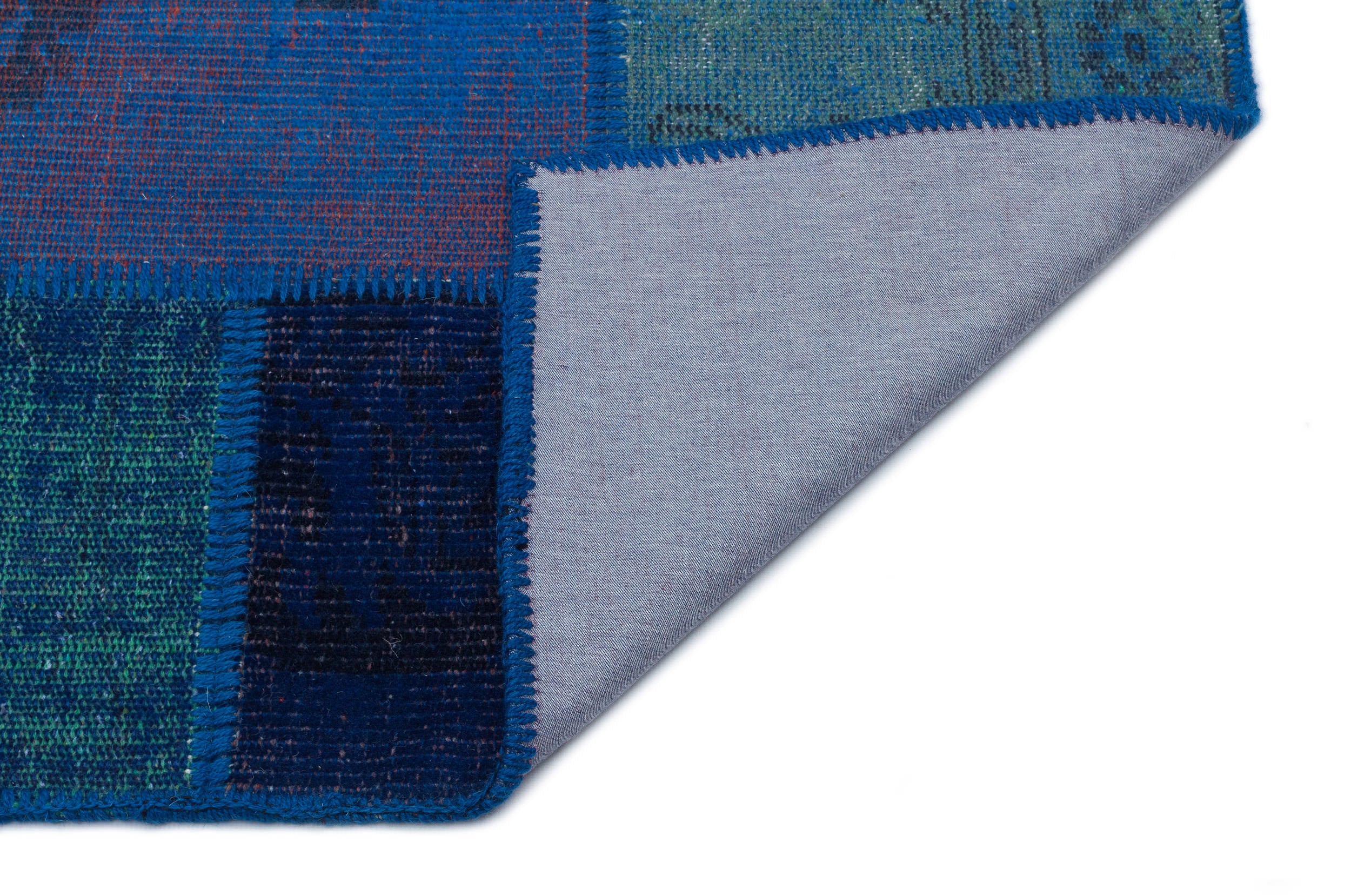 Blue Over Dyed Patchwork Unique Rug 3'11'' x 5'11'' ft 120 x 180 cm