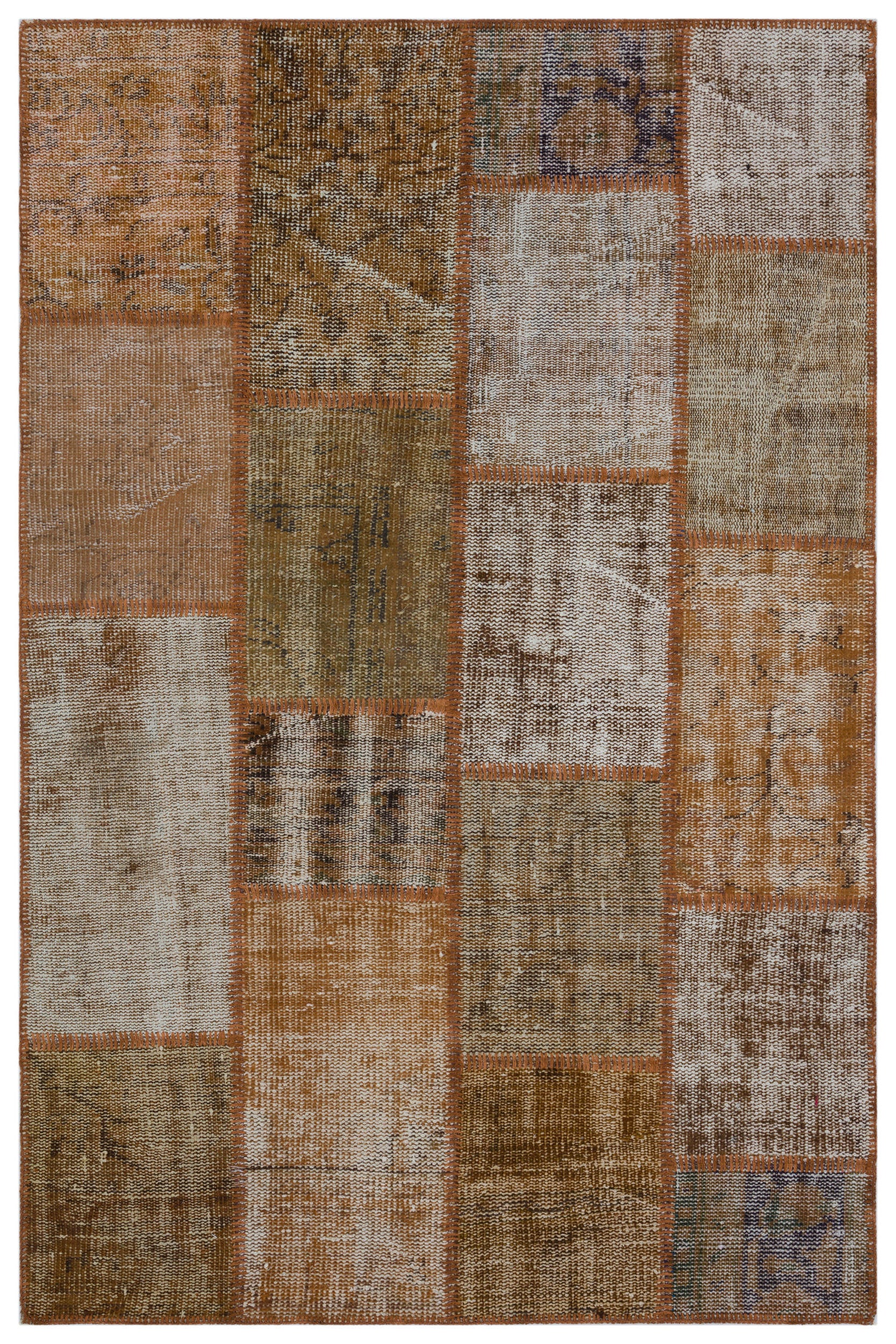 Brown Over Dyed Patchwork Unique Rug 3'11'' x 5'11'' ft 120 x 180 cm