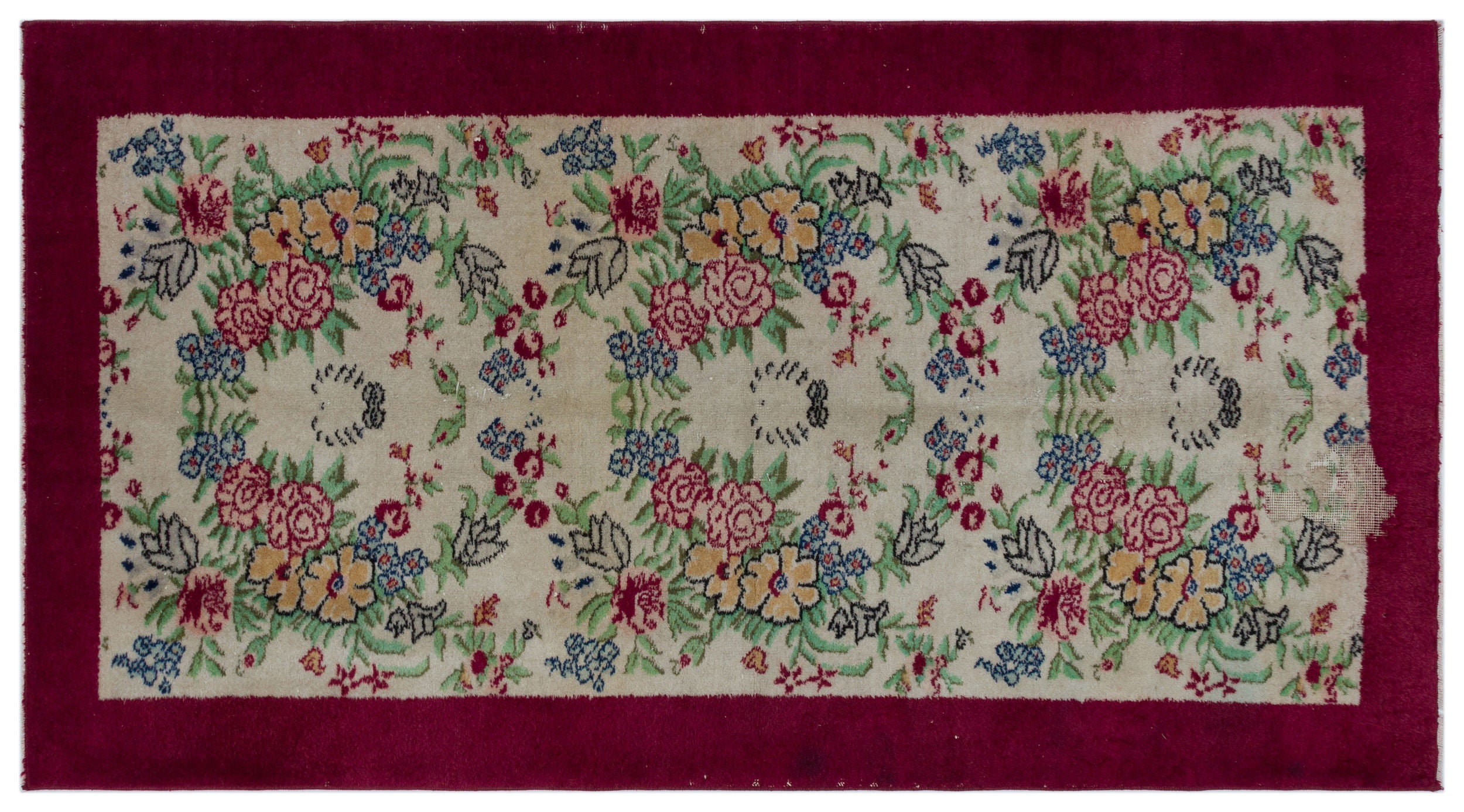 Naturel Over Dyed Vintage Rug 3'12'' x 6'11'' ft 121 x 210 cm