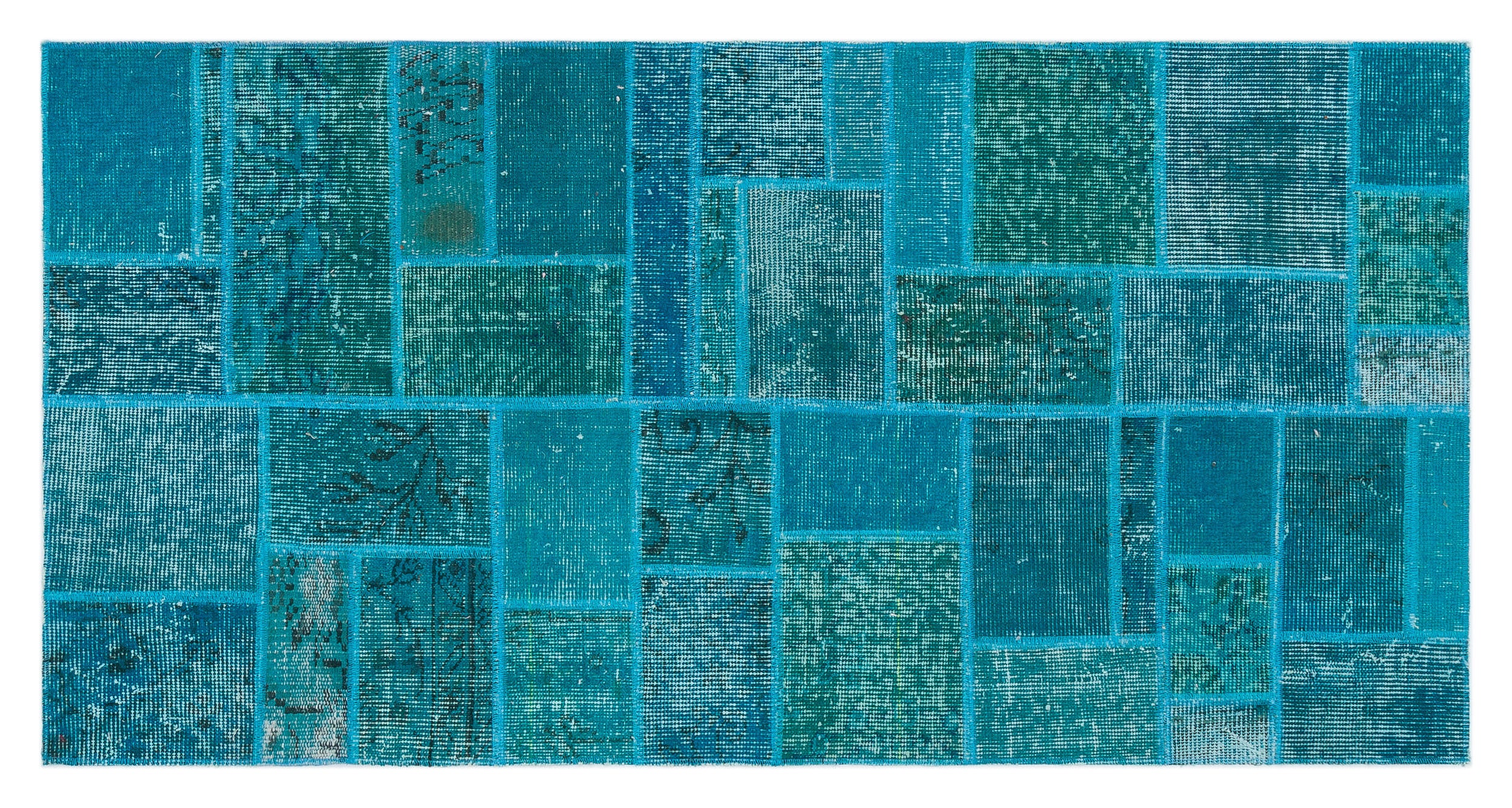 Turquoise Over Dyed Patchwork Unique Rug 2'7'' x 5'1'' ft 79 x 155 cm