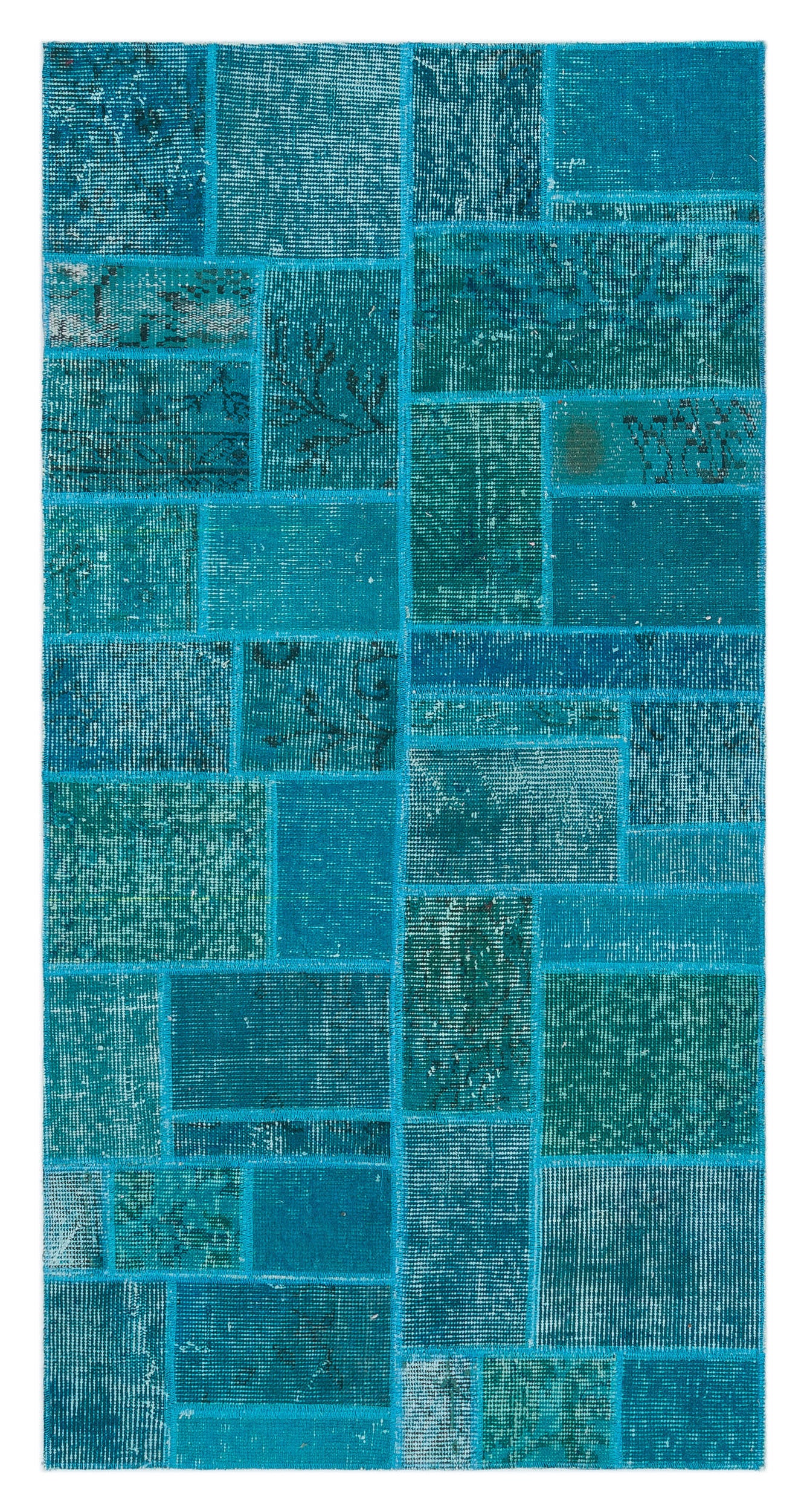 Turquoise Over Dyed Patchwork Unique Rug 2'7'' x 5'1'' ft 79 x 155 cm