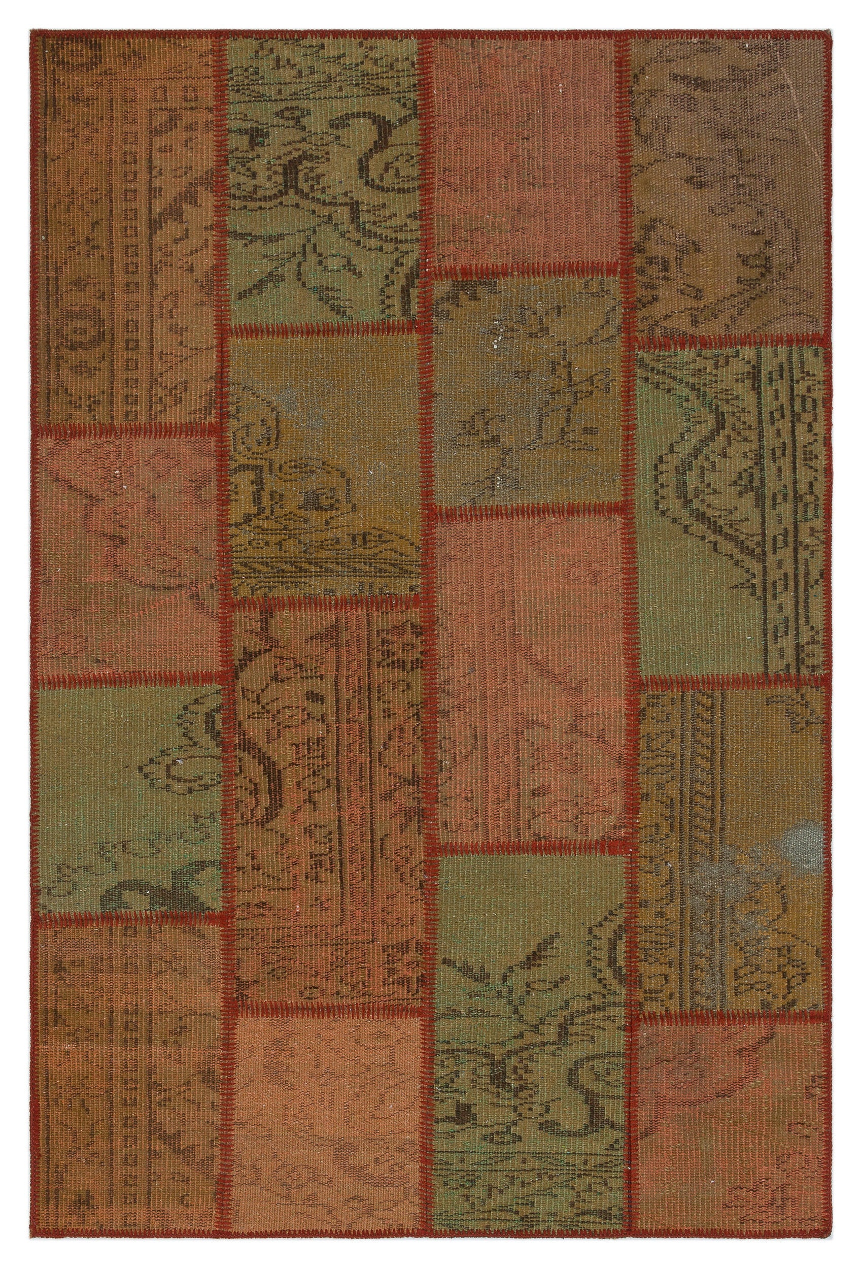 Brown Over Dyed Patchwork Unique Rug 3'11'' x 6'0'' ft 120 x 183 cm