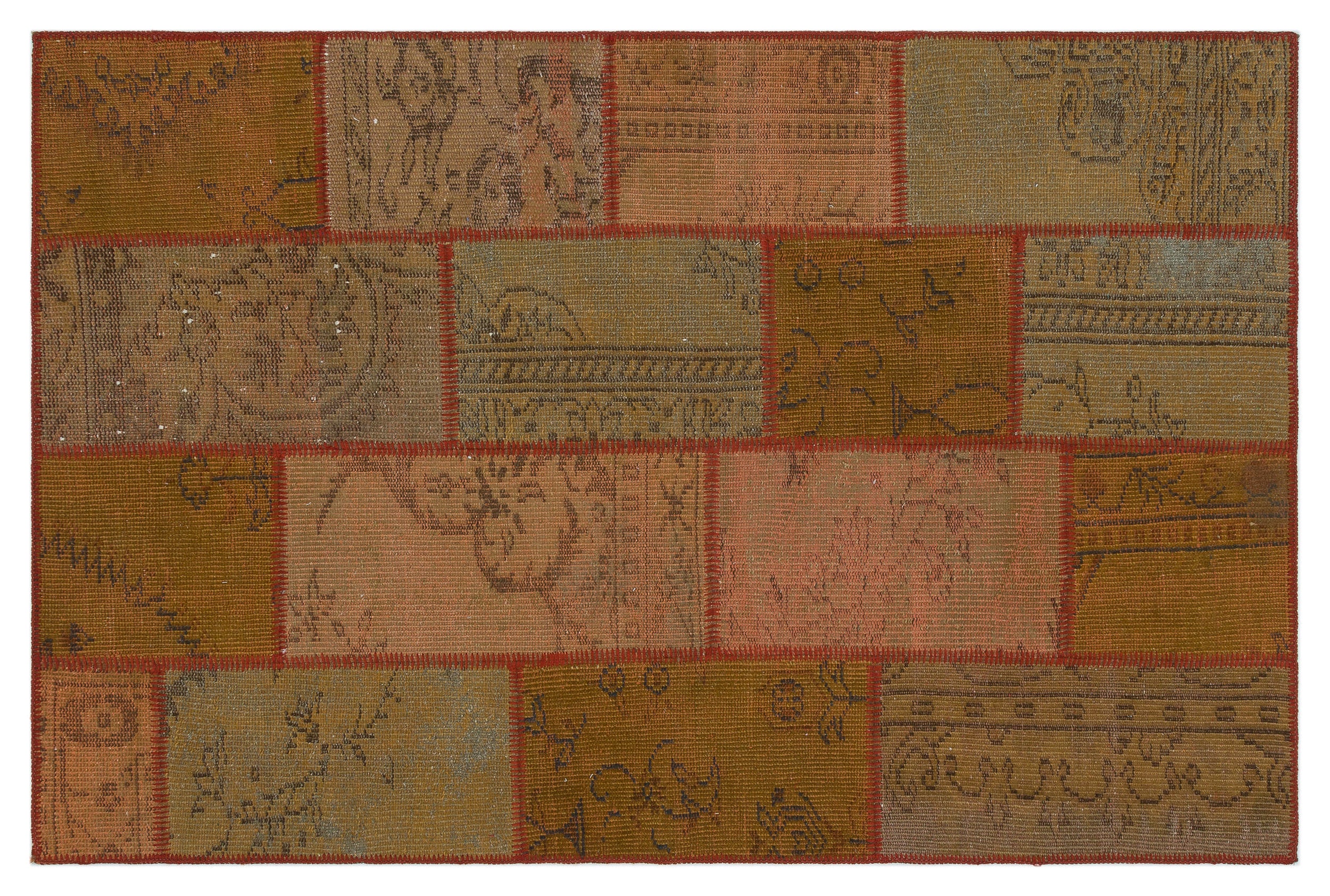 Brown Over Dyed Patchwork Unique Rug 3'11'' x 5'11'' ft 120 x 181 cm