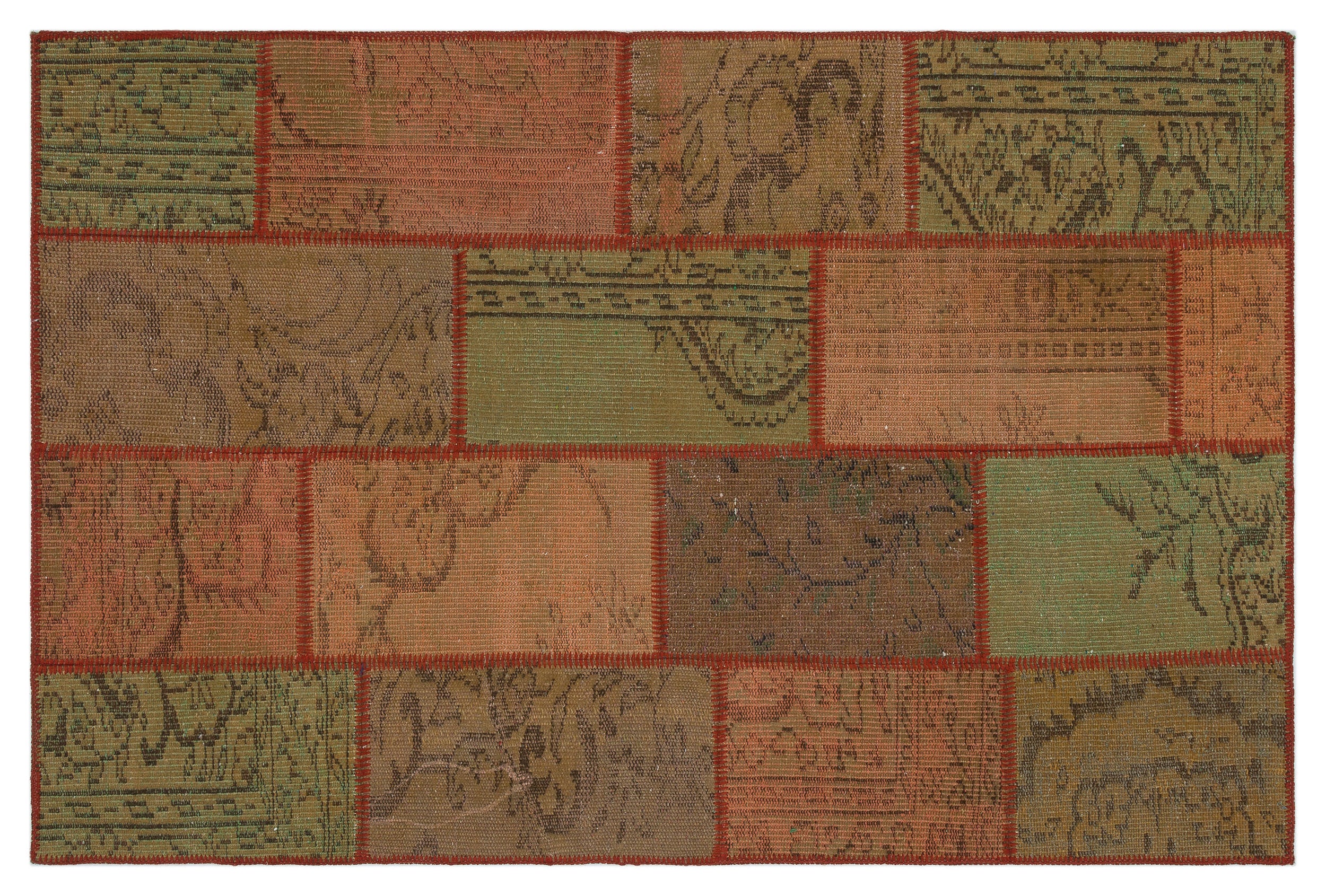 Brown Over Dyed Patchwork Unique Rug 3'11'' x 5'11'' ft 120 x 181 cm