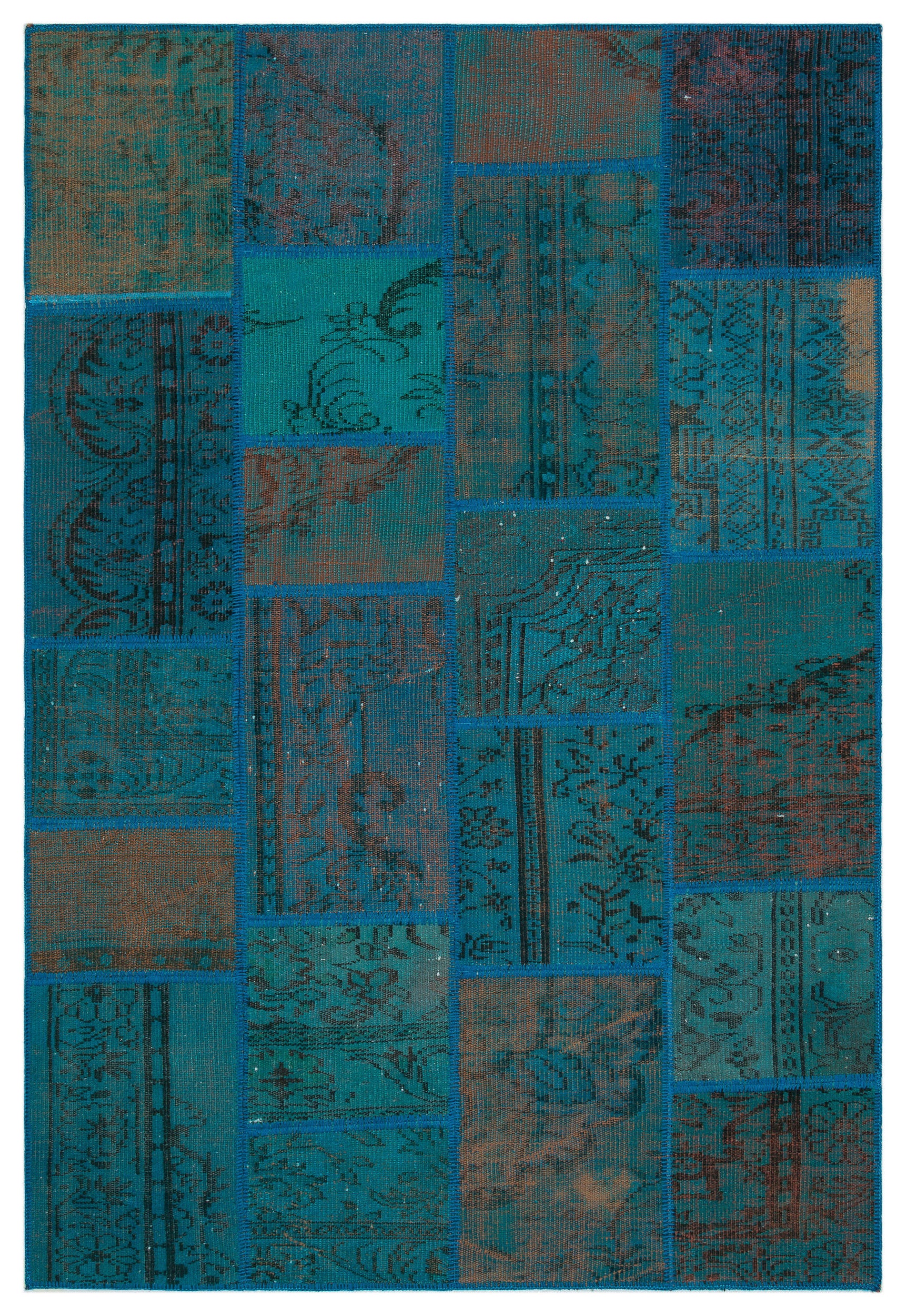 Turquoise Over Dyed Patchwork Unique Rug 5'3'' x 7'8'' ft 160 x 233 cm
