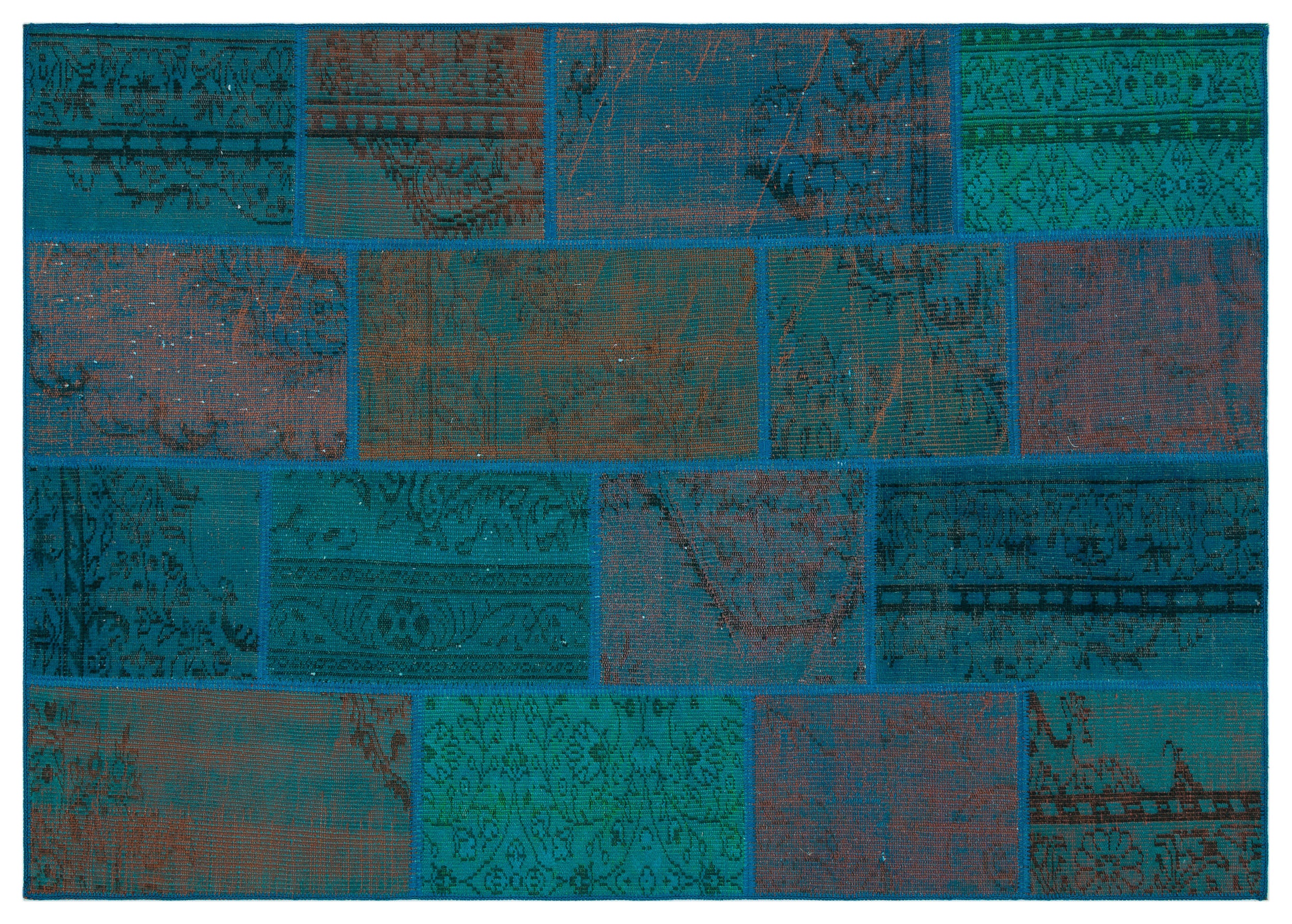 Turquoise Over Dyed Patchwork Unique Rug 5'3'' x 7'7'' ft 160 x 230 cm