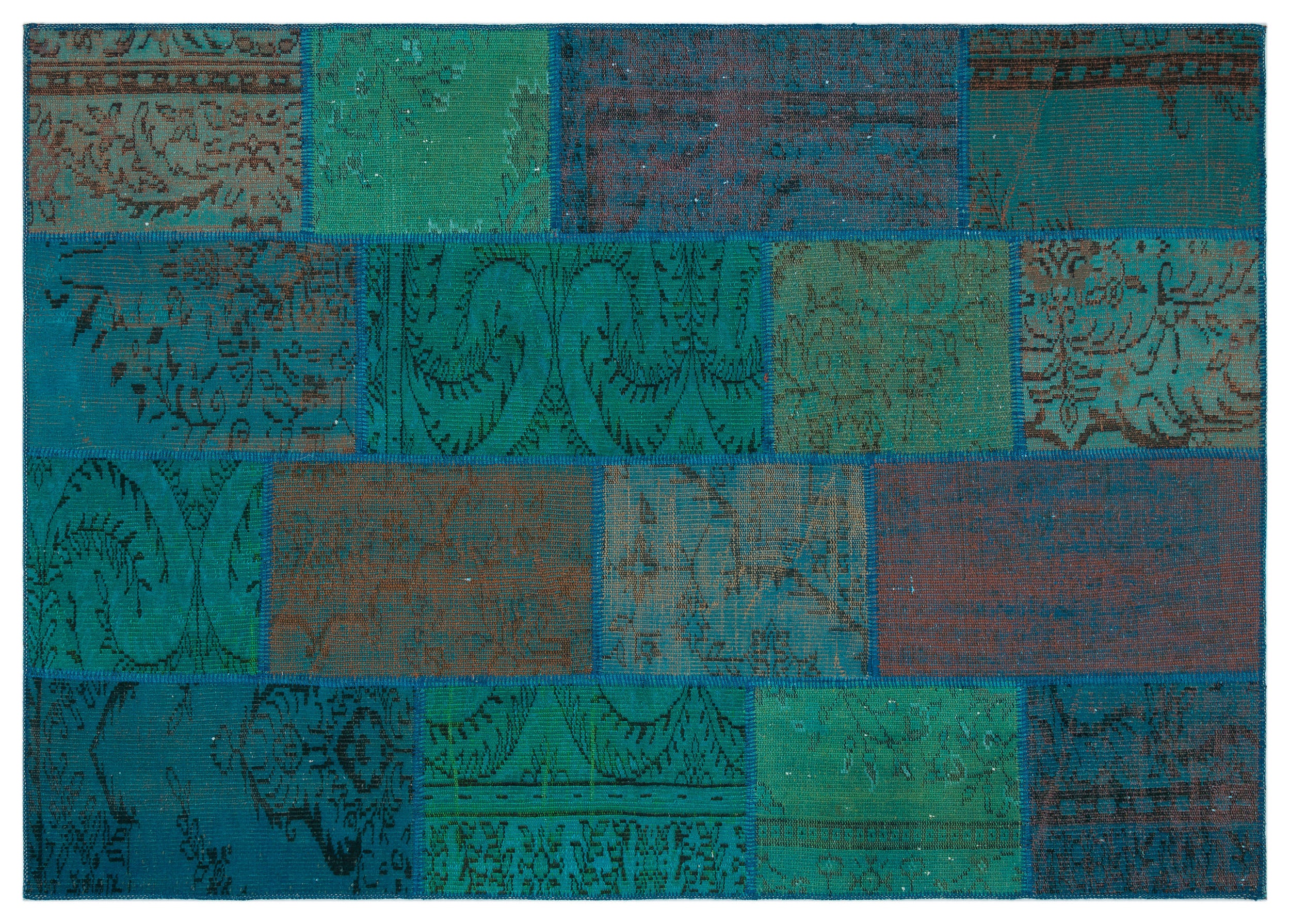 Turquoise Over Dyed Patchwork Unique Rug 5'3'' x 7'7'' ft 160 x 230 cm