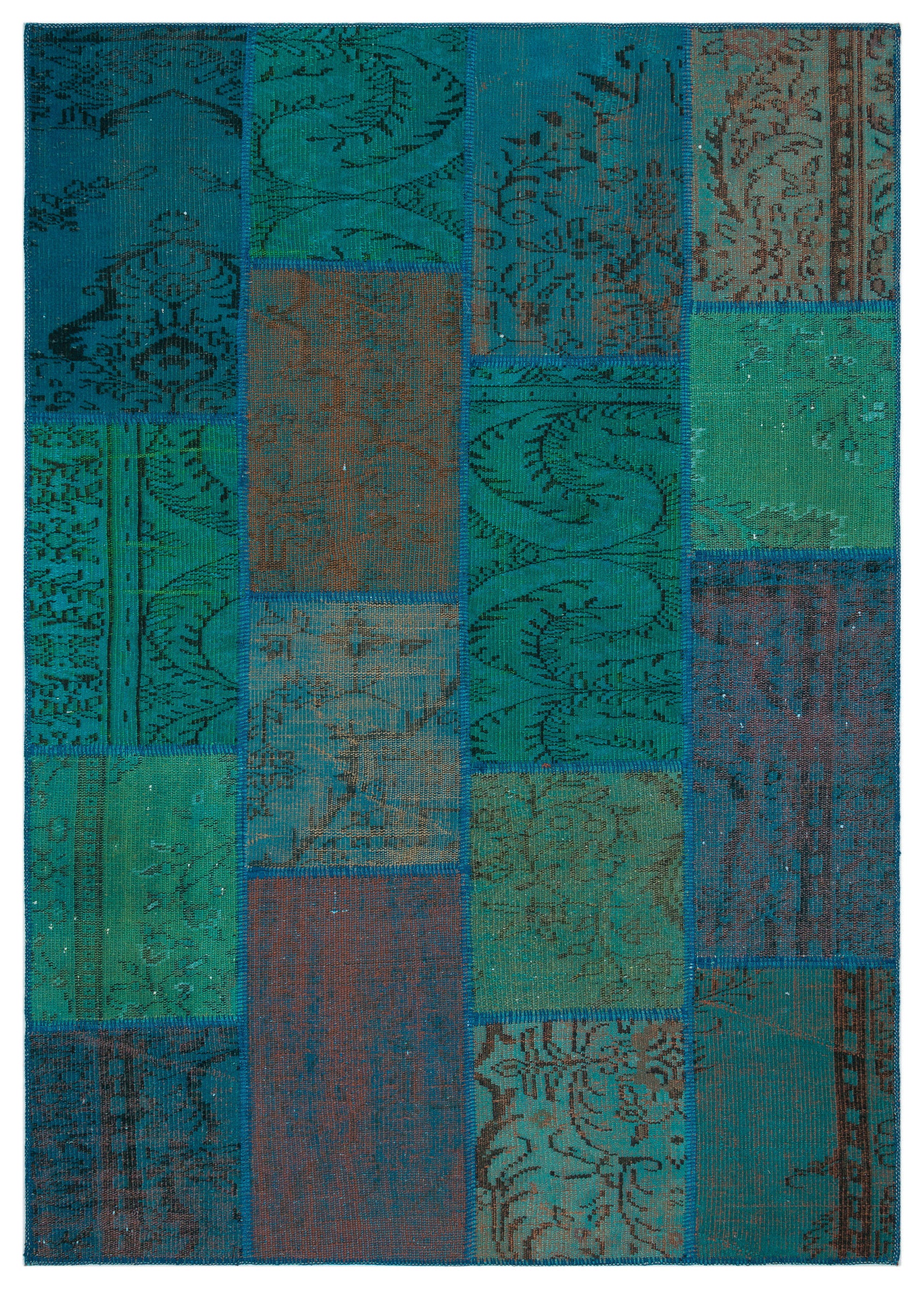 Turquoise Over Dyed Patchwork Unique Rug 5'3'' x 7'7'' ft 160 x 230 cm