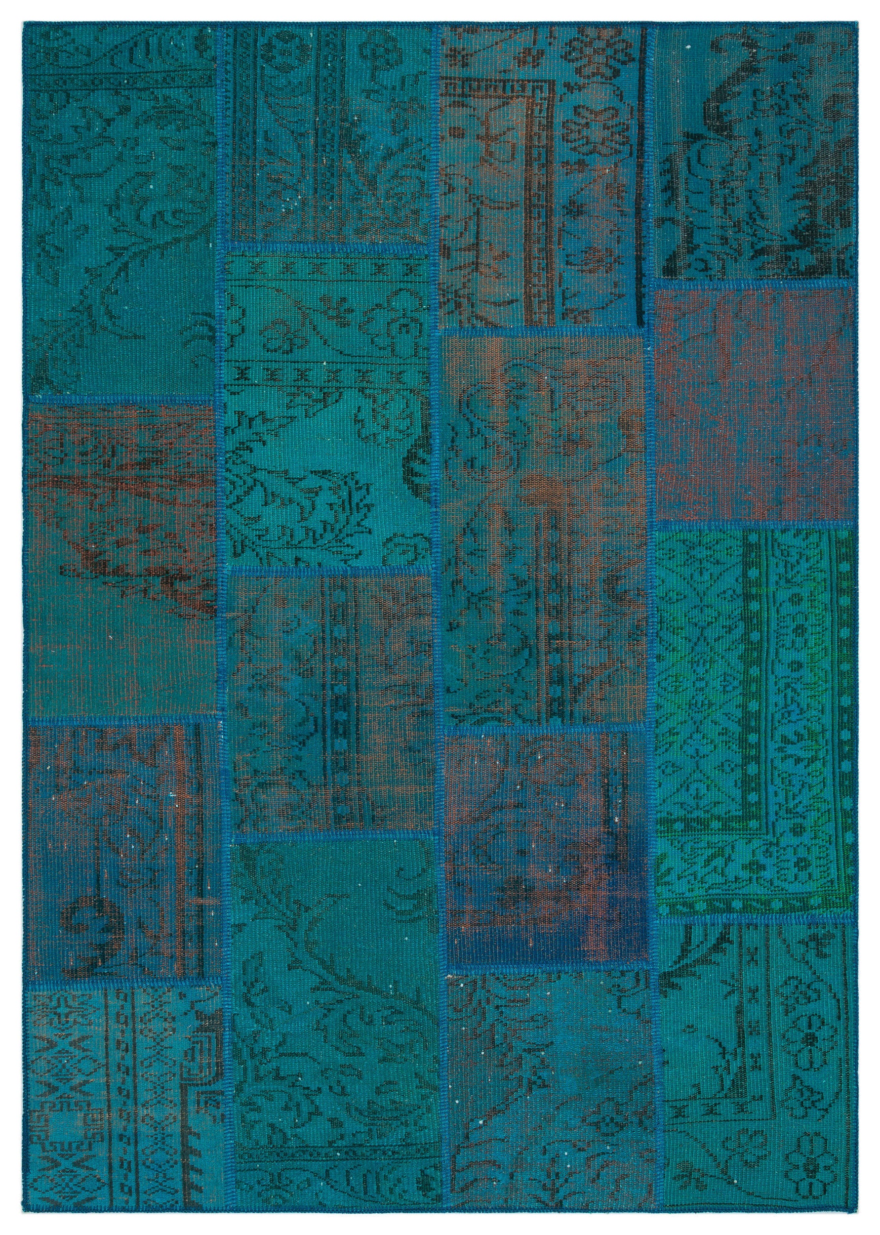 Turquoise Over Dyed Patchwork Unique Rug 5'3'' x 7'7'' ft 160 x 230 cm