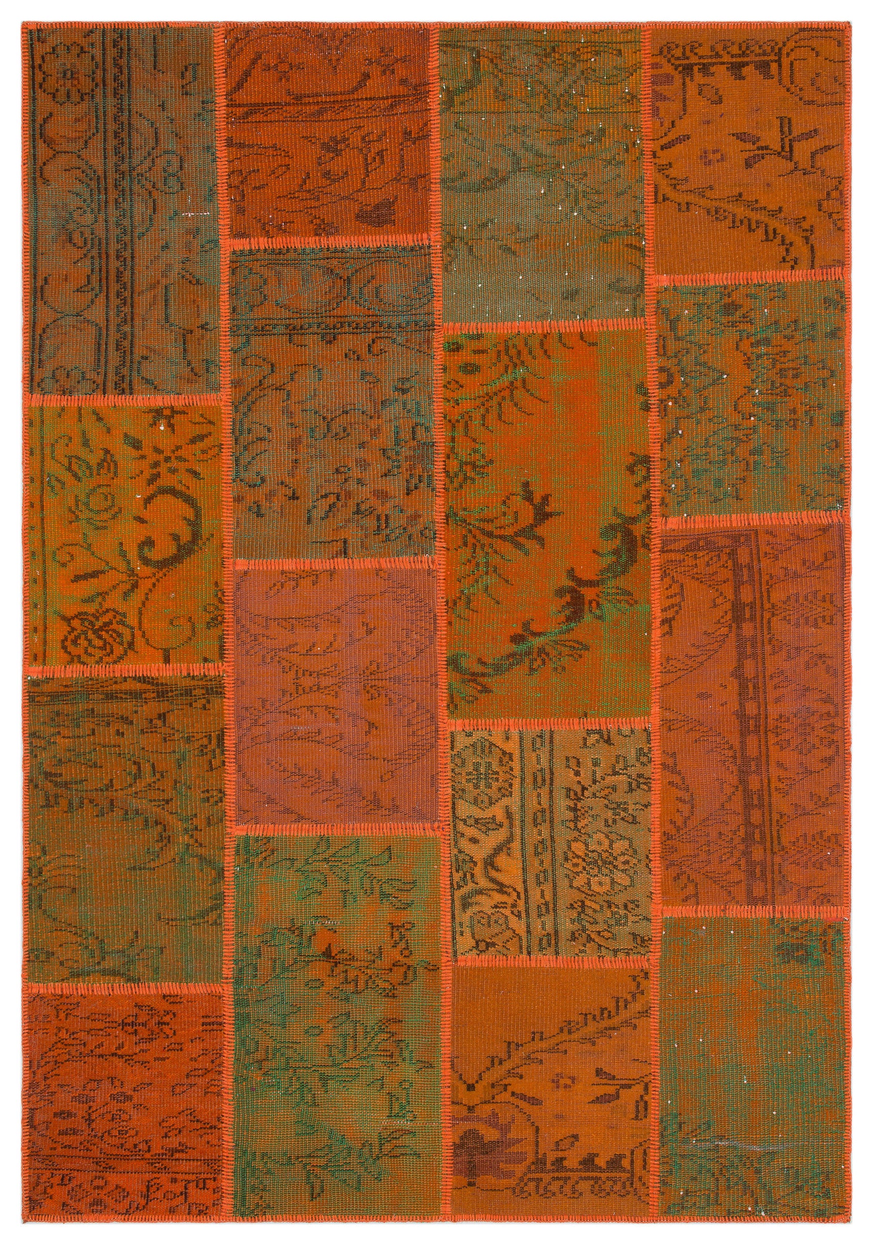 Orange Over Dyed Patchwork Unique Rug 5'3'' x 7'7'' ft 160 x 230 cm