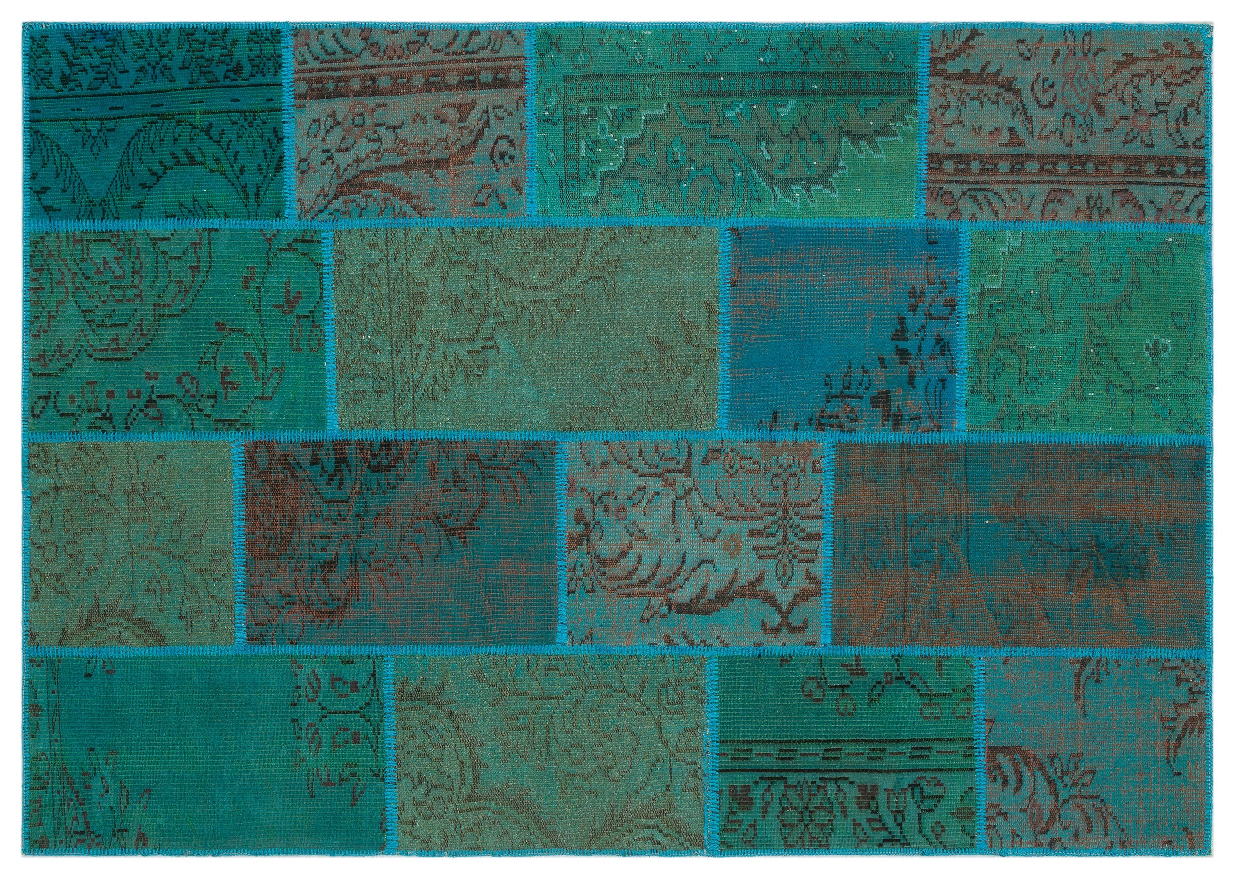 Turquoise Over Dyed Patchwork Unique Rug 5'3'' x 7'7'' ft 160 x 230 cm