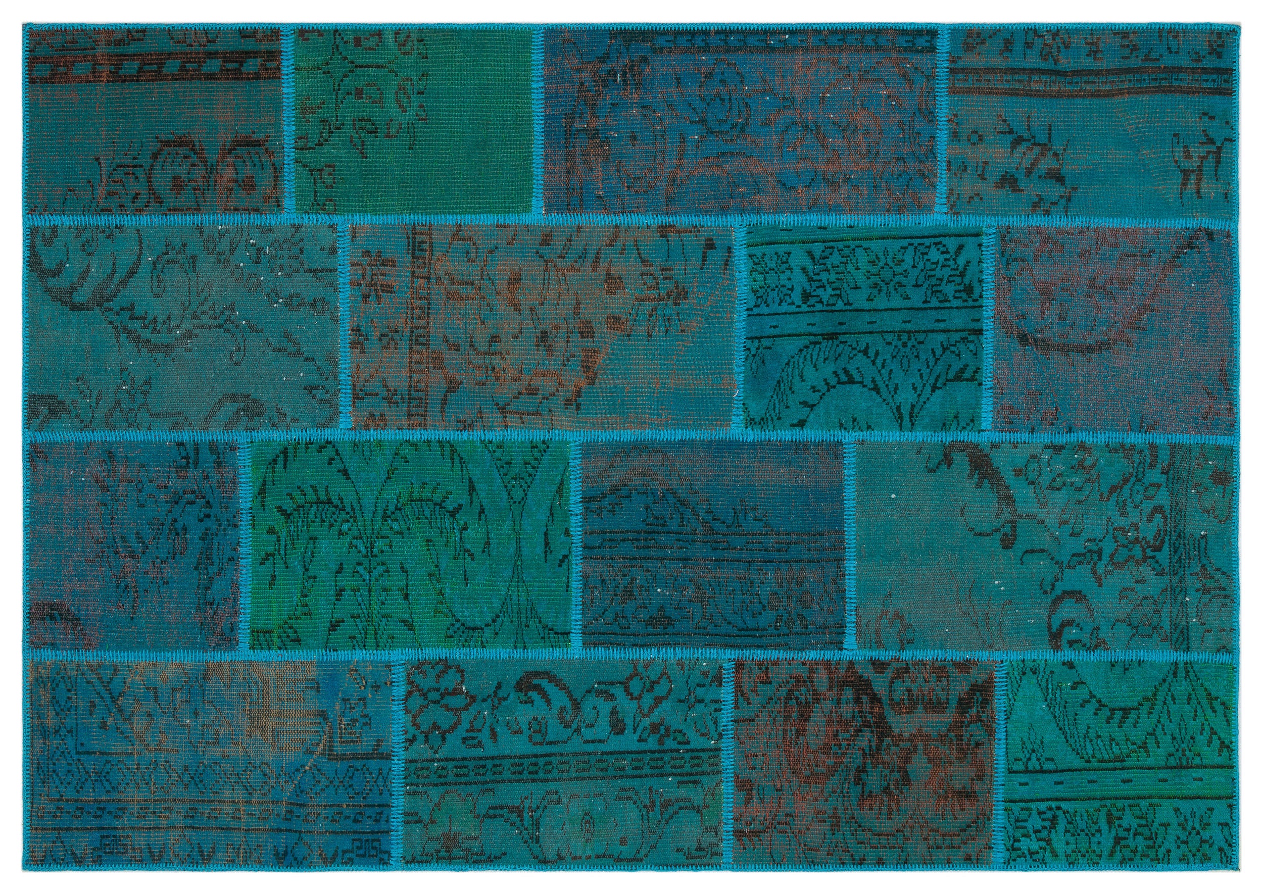 Turquoise Over Dyed Patchwork Unique Rug 5'3'' x 7'7'' ft 160 x 230 cm