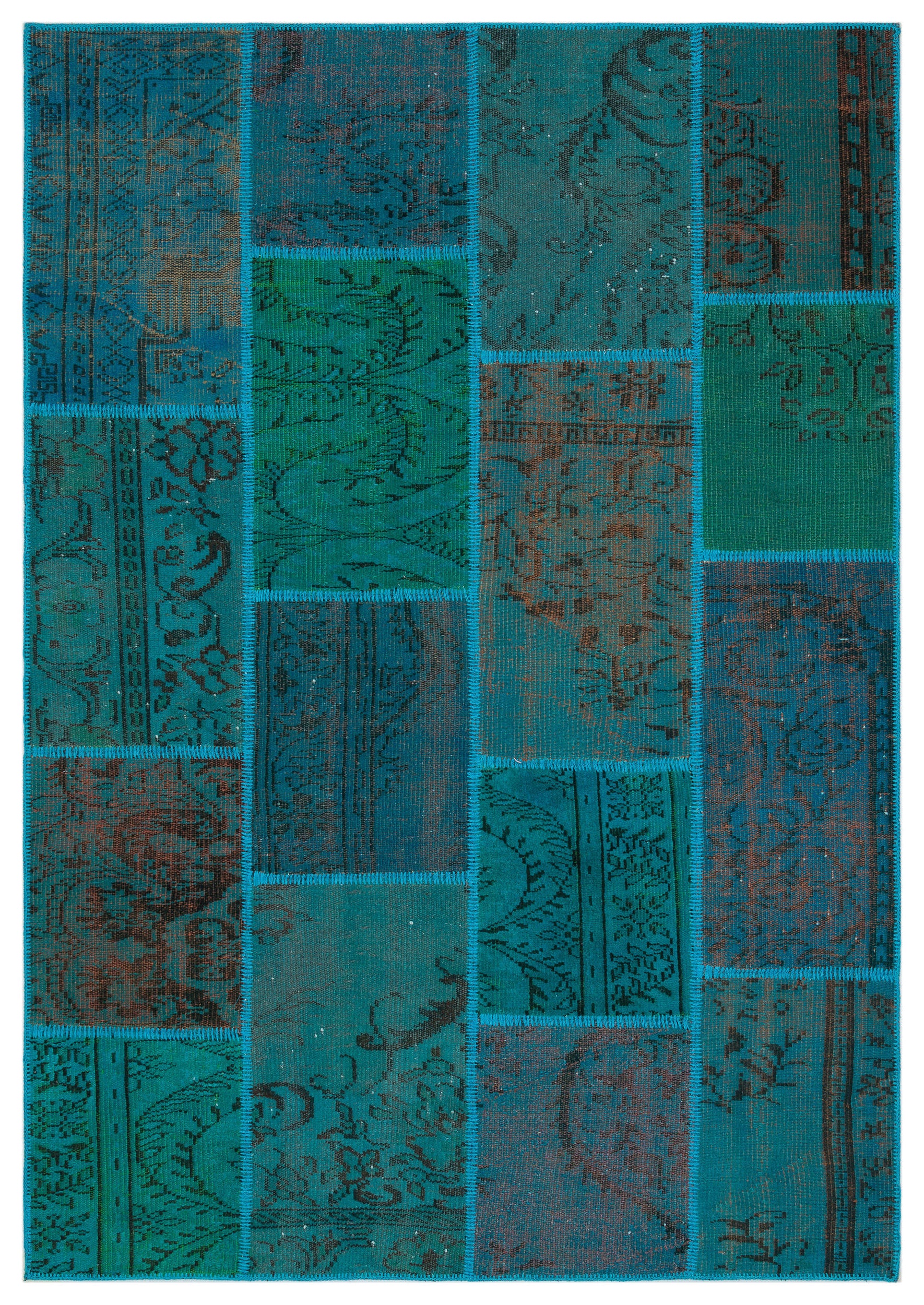 Turquoise Over Dyed Patchwork Unique Rug 5'3'' x 7'7'' ft 160 x 230 cm