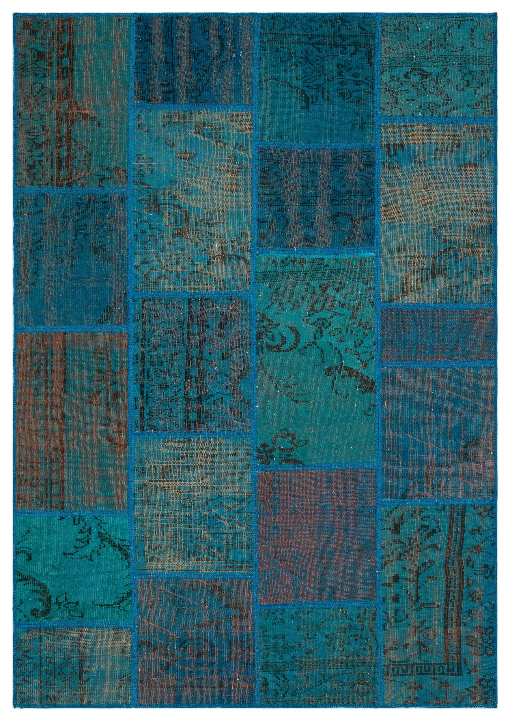 Turquoise Over Dyed Patchwork Unique Rug 5'3'' x 7'7'' ft 160 x 230 cm