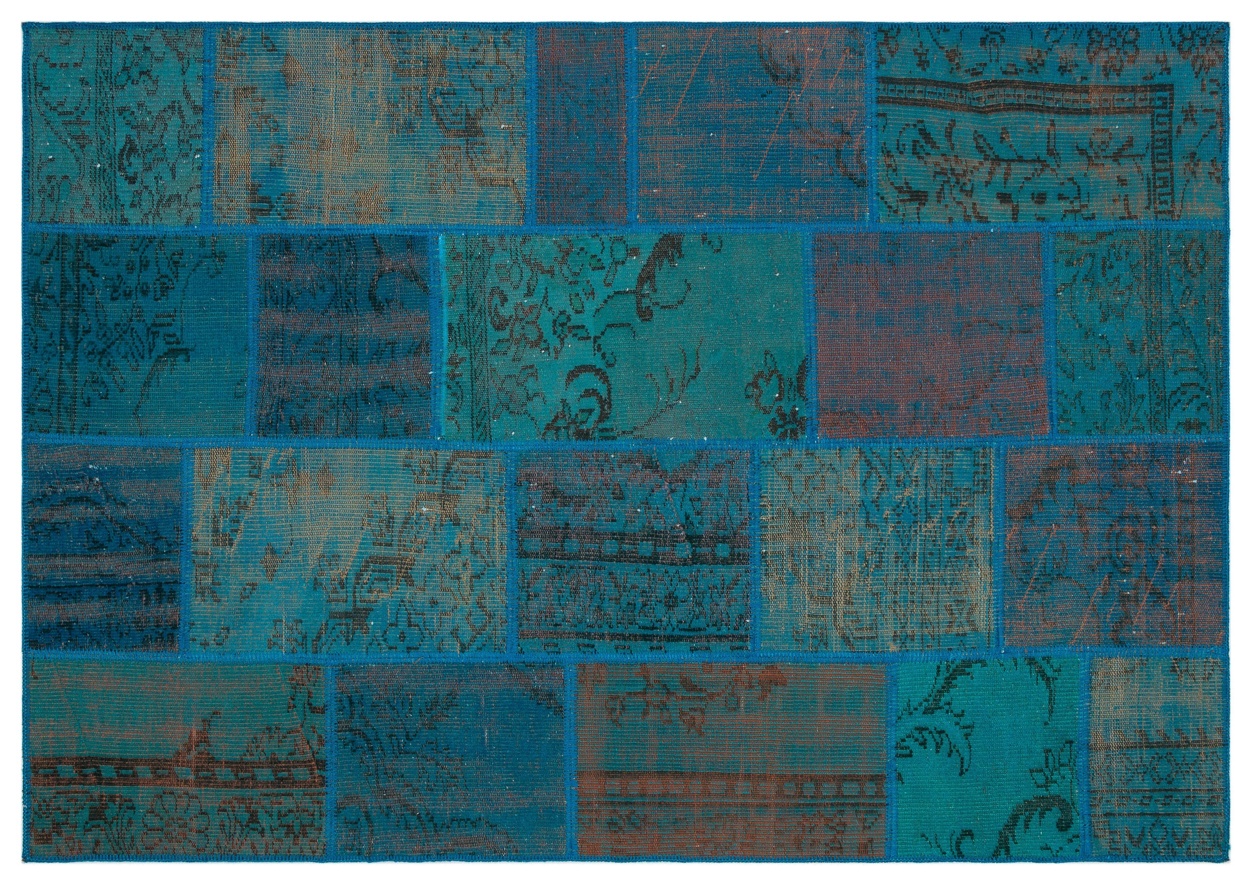 Turquoise Over Dyed Patchwork Unique Rug 5'3'' x 7'7'' ft 160 x 230 cm