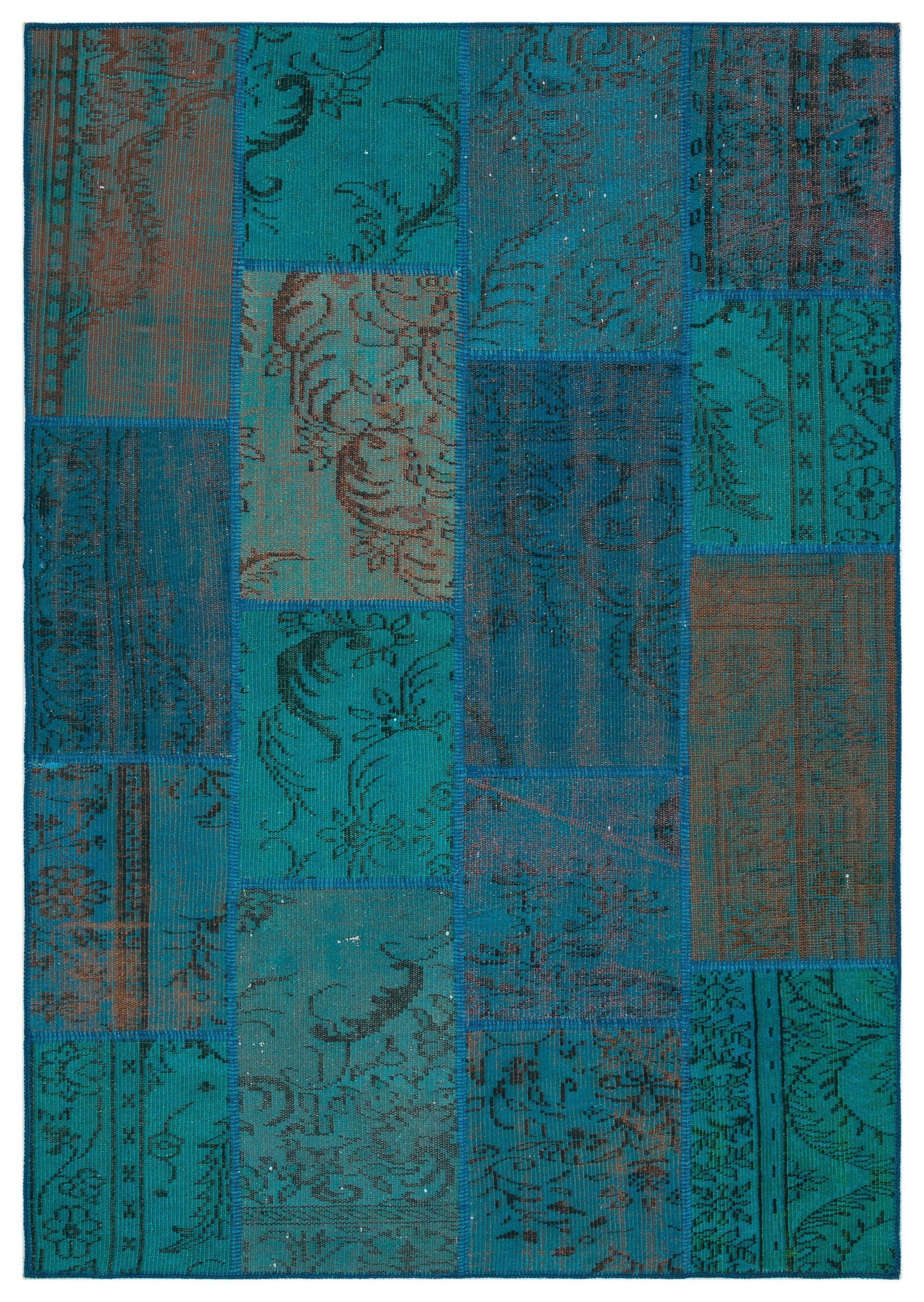 Turquoise Over Dyed Patchwork Unique Rug 5'3'' x 7'7'' ft 160 x 230 cm