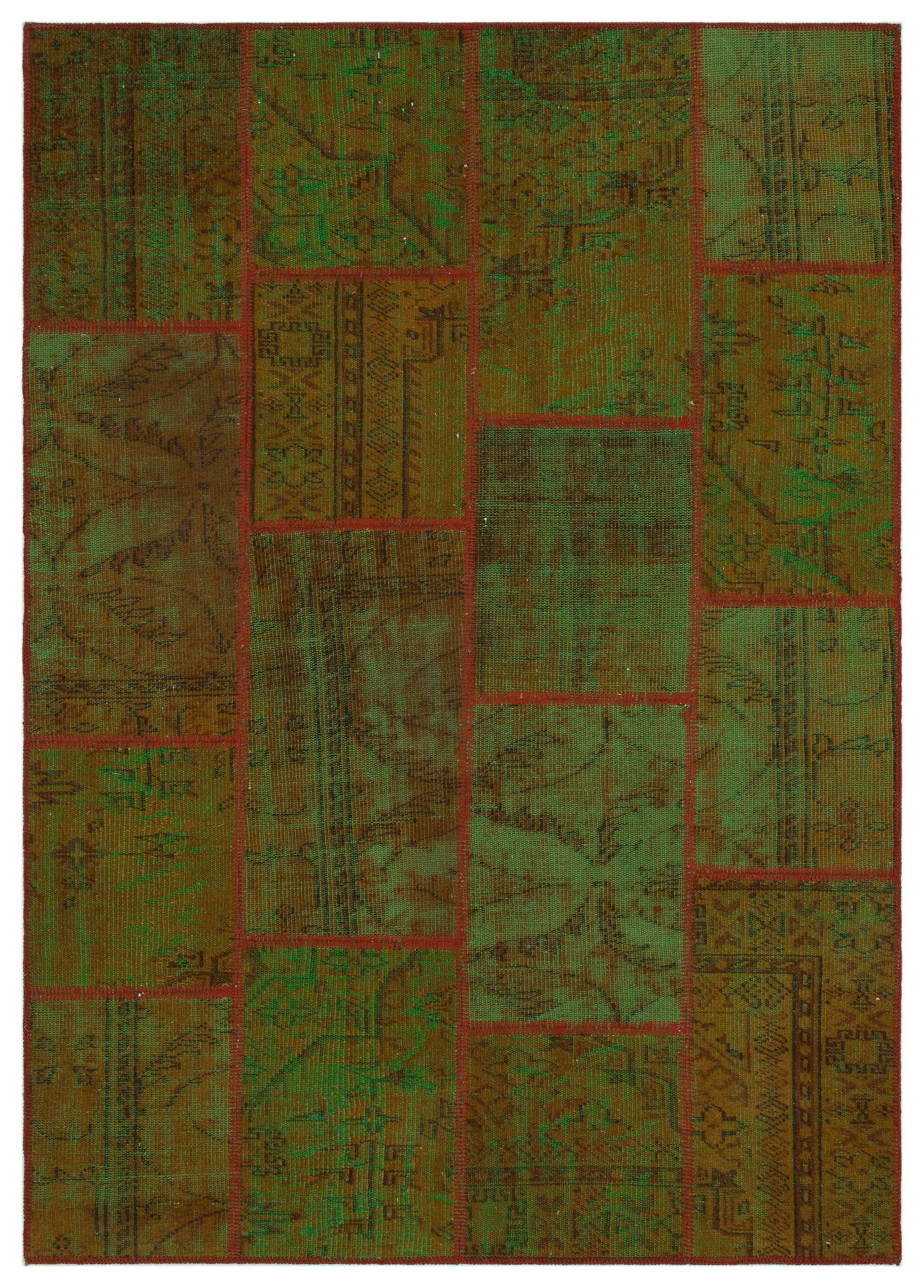 Green Over Dyed Patchwork Unique Rug 5'3'' x 7'7'' ft 160 x 230 cm