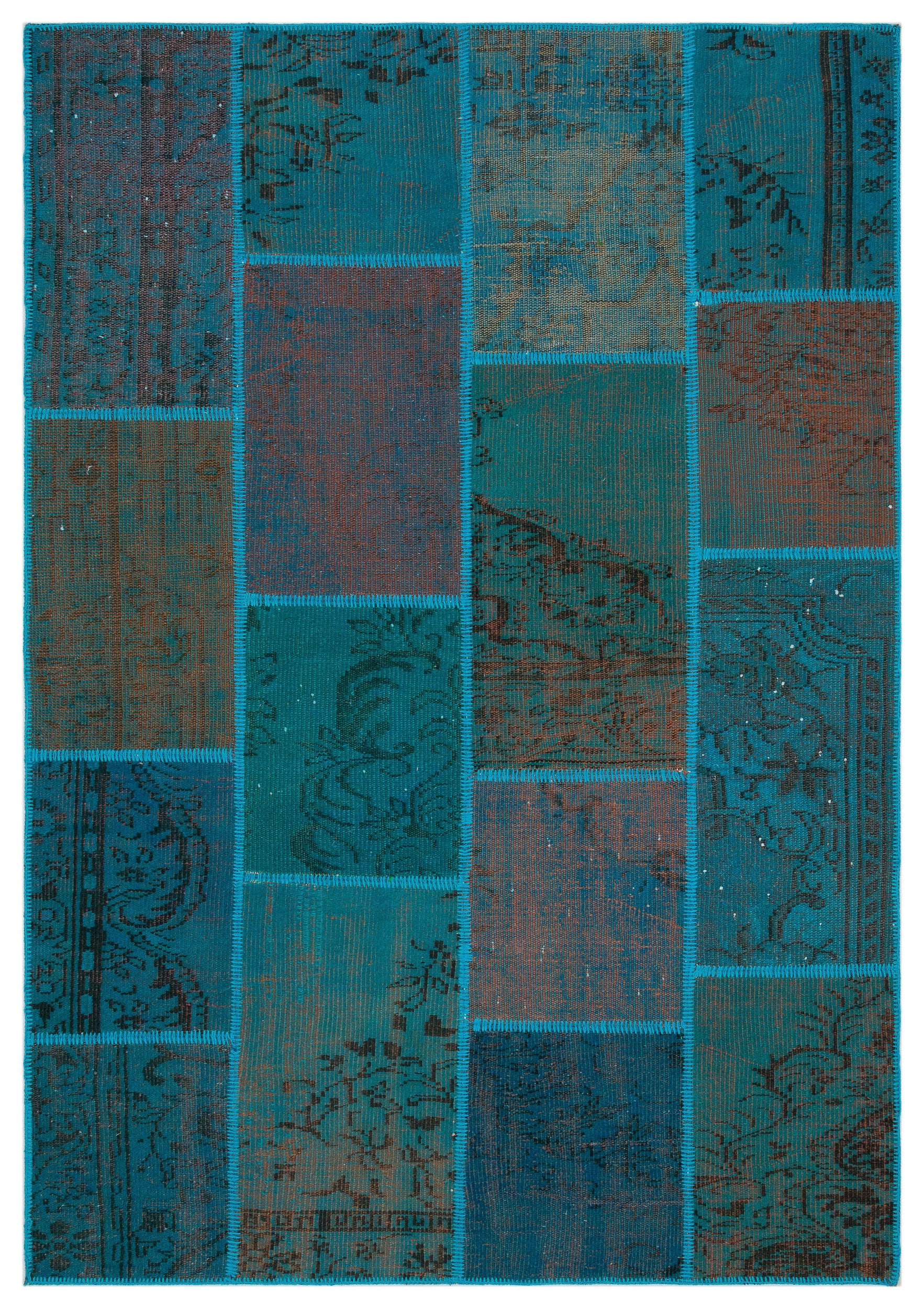 Turquoise Over Dyed Patchwork Unique Rug 5'3'' x 7'7'' ft 160 x 230 cm