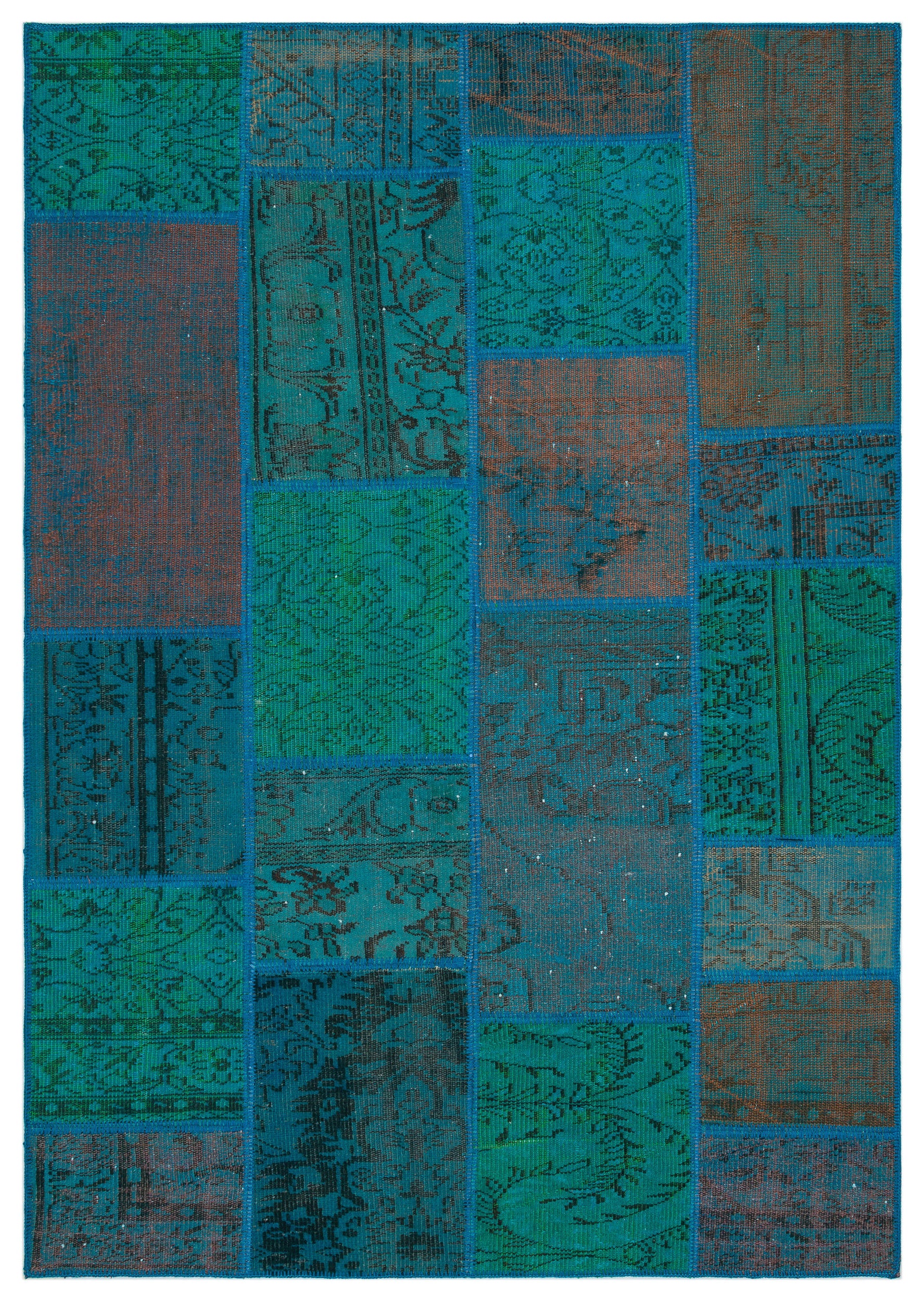 Turquoise Over Dyed Patchwork Unique Rug 5'3'' x 7'7'' ft 160 x 230 cm