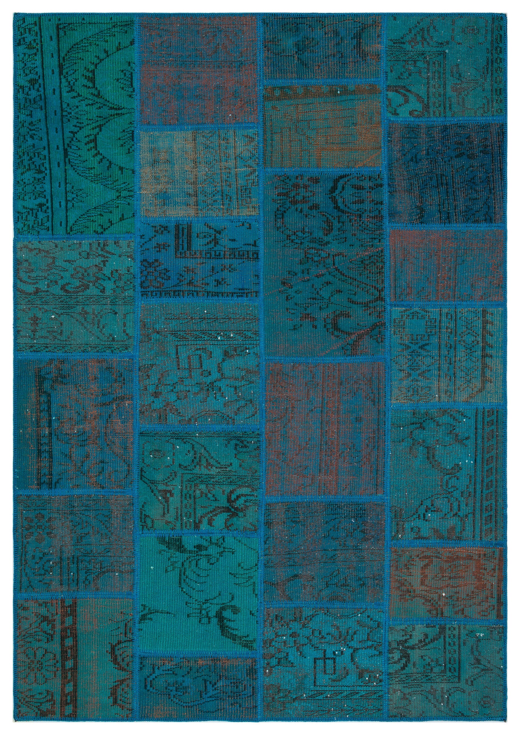 Turquoise Over Dyed Patchwork Unique Rug 5'3'' x 7'7'' ft 160 x 230 cm