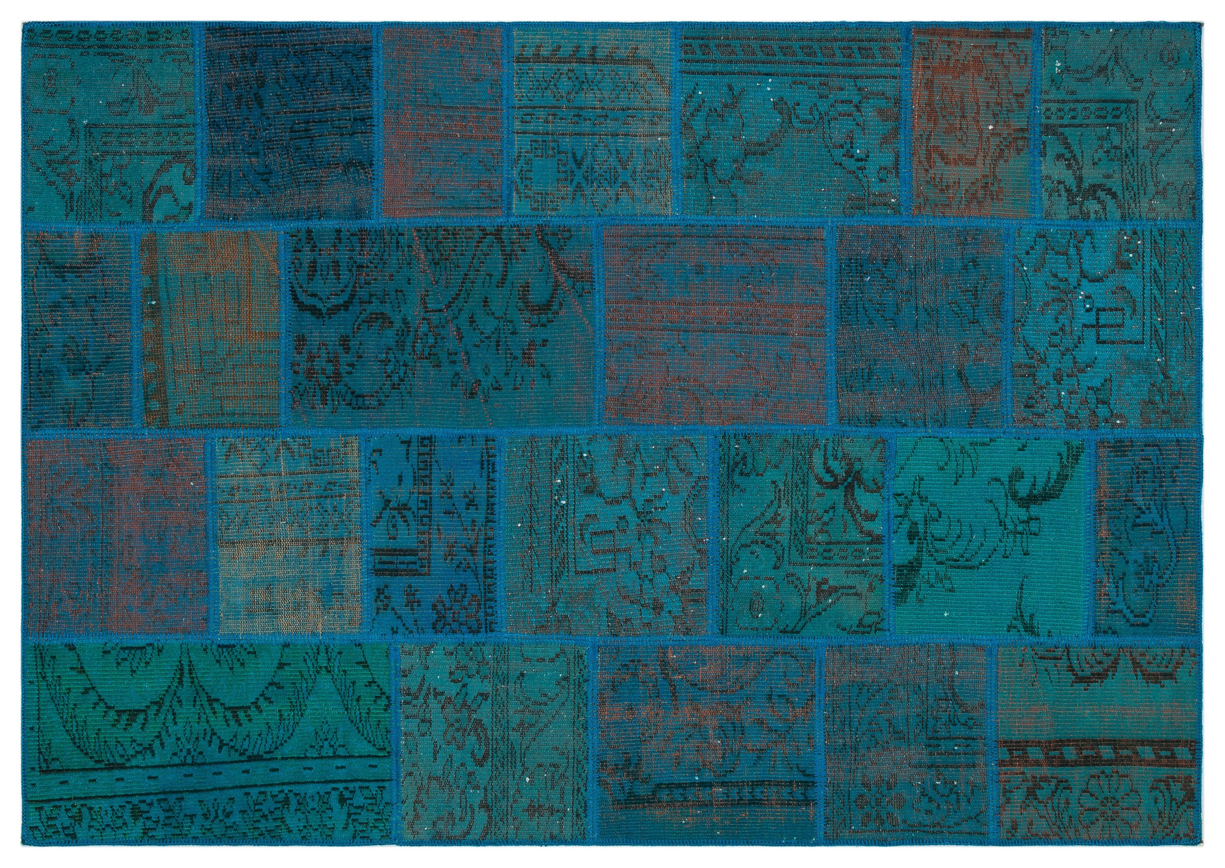 Turquoise Over Dyed Patchwork Unique Rug 5'3'' x 7'7'' ft 160 x 230 cm