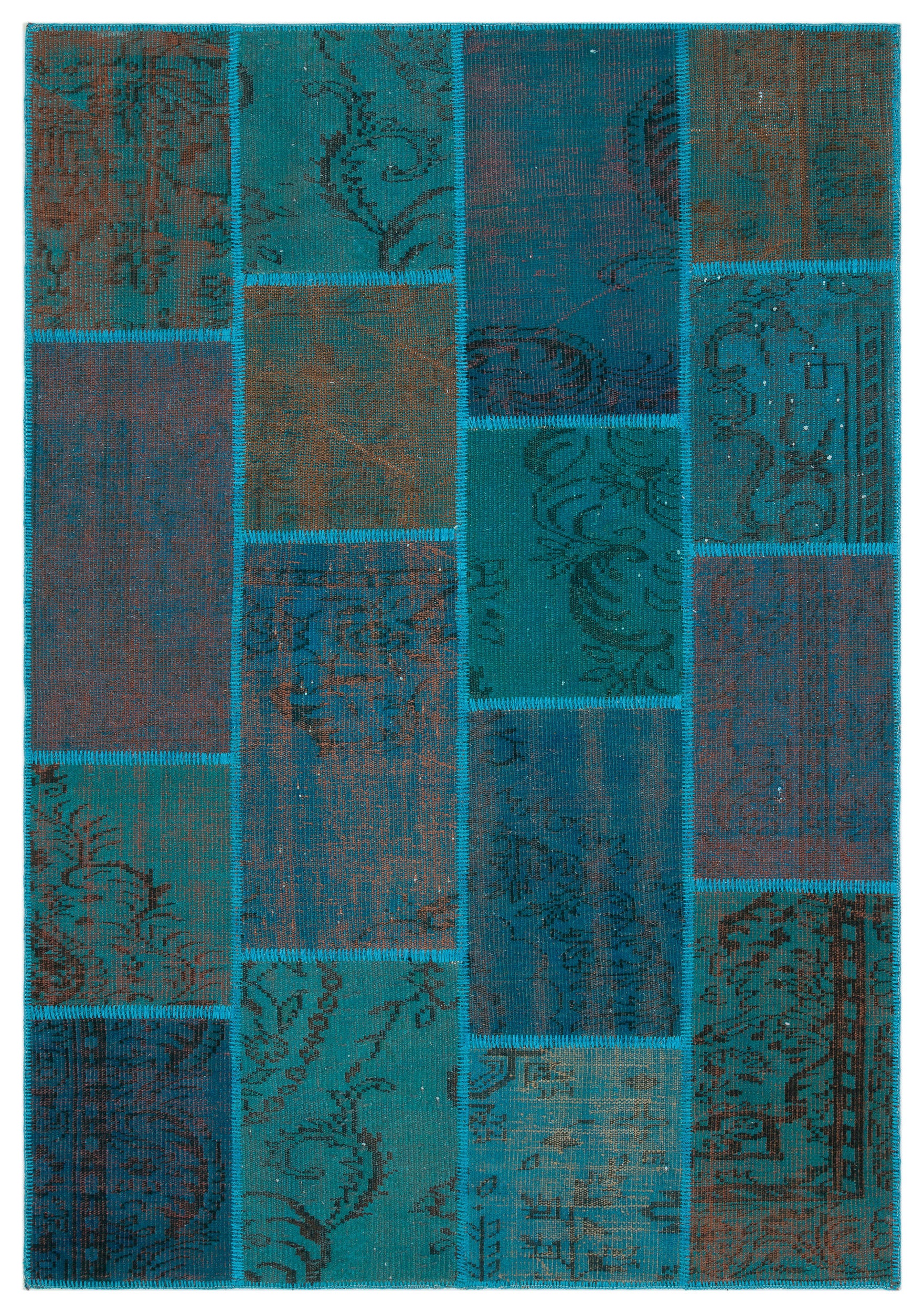 Turquoise Over Dyed Patchwork Unique Rug 5'3'' x 7'7'' ft 160 x 230 cm