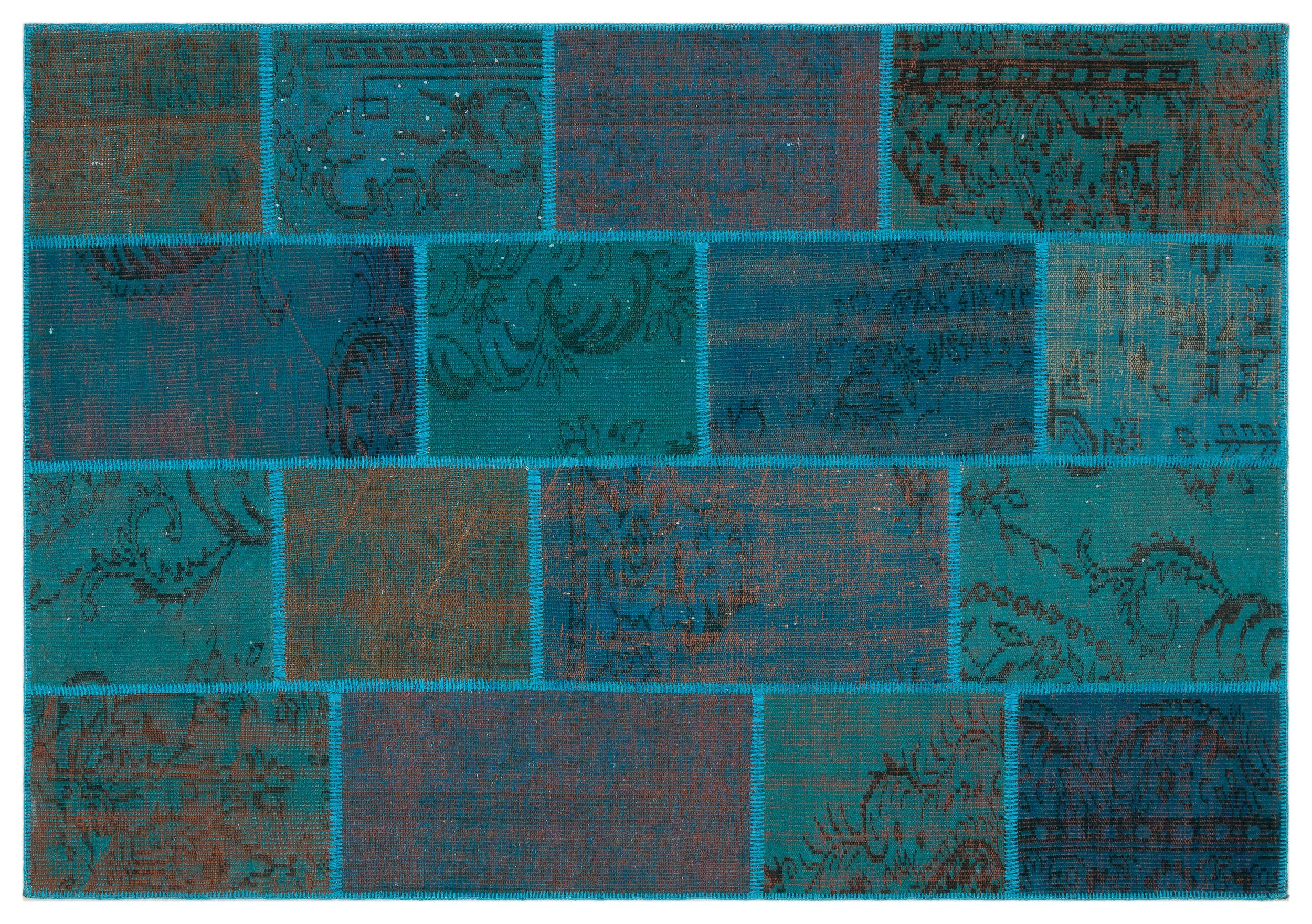 Turquoise Over Dyed Patchwork Unique Rug 5'3'' x 7'7'' ft 160 x 230 cm