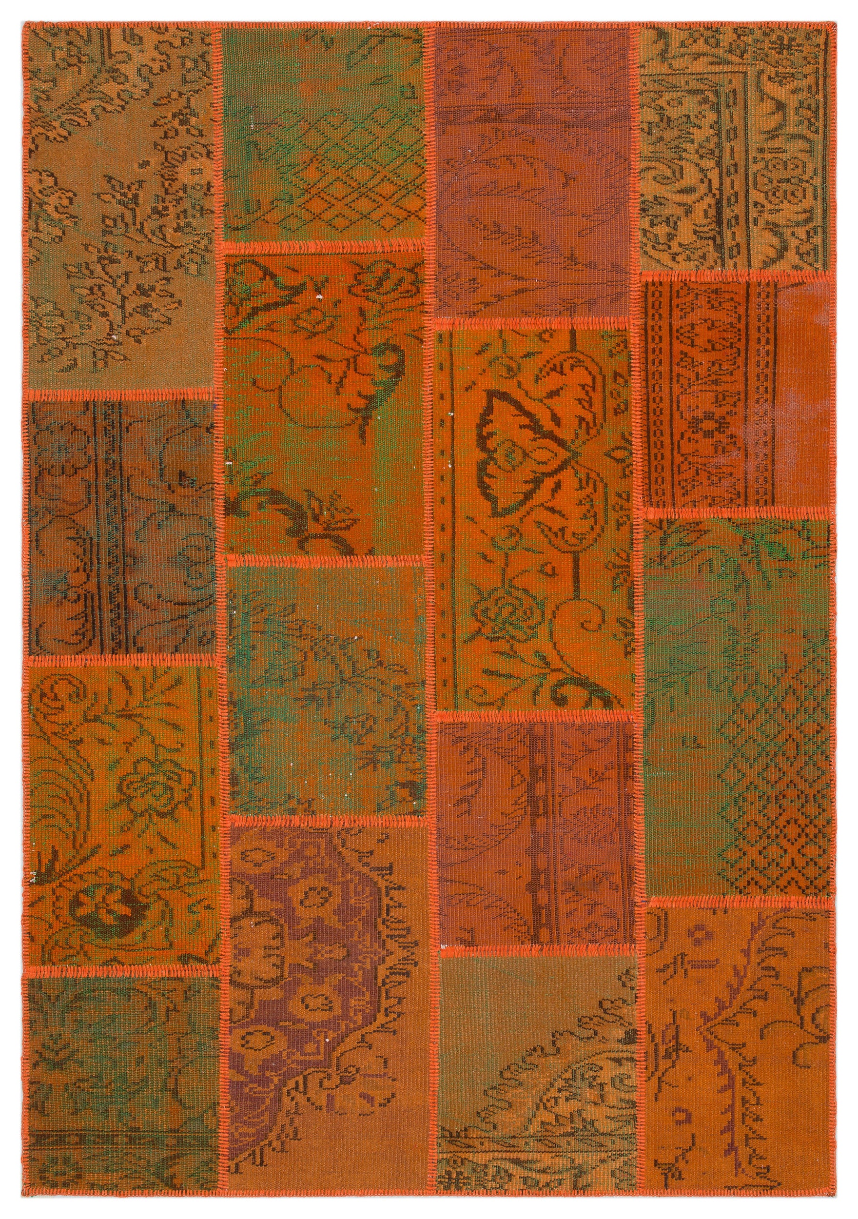 Orange Over Dyed Patchwork Unique Rug 5'3'' x 7'7'' ft 160 x 230 cm