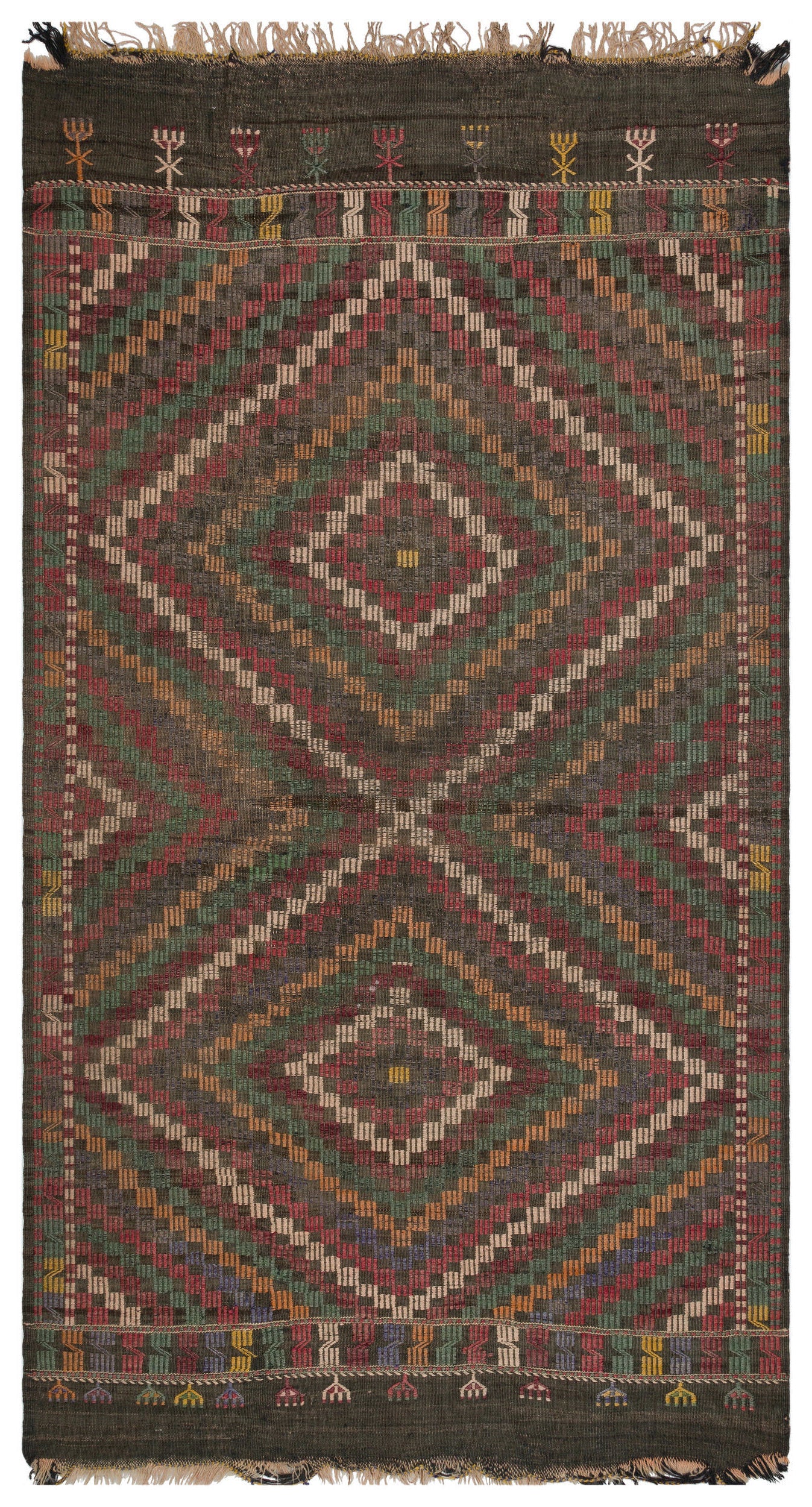 Striped Over Dyed Kilim Rug 5'2'' x 9'6'' ft 158 x 290 cm