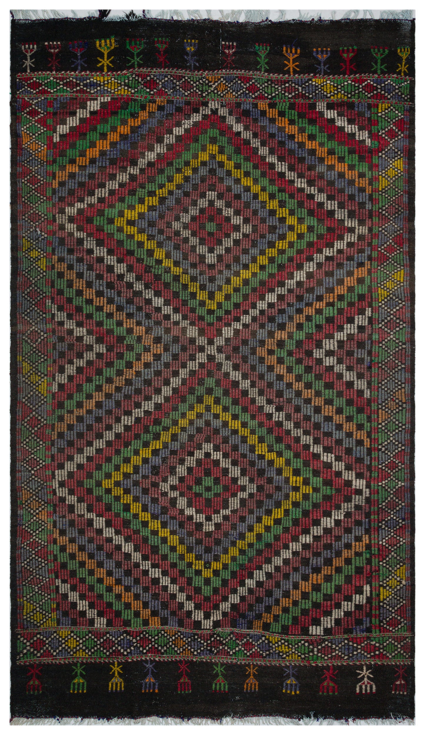 Striped Over Dyed Kilim Rug 6'6'' x 10'12'' ft 198 x 335 cm