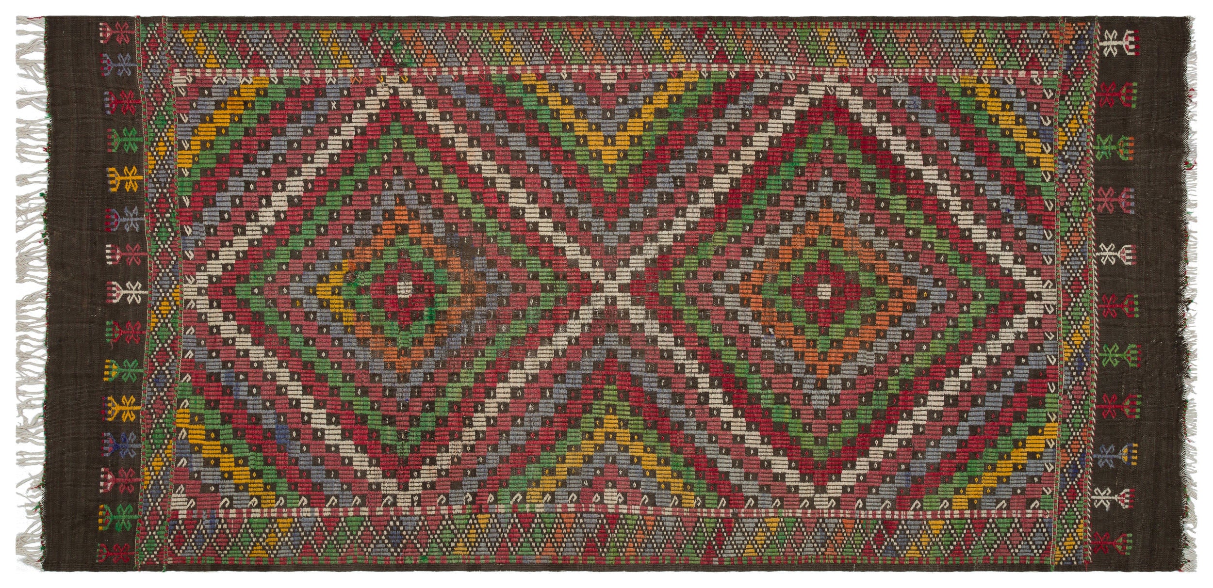 Geometric Over Dyed Kilim Rug 5'7'' x 10'10'' ft 170 x 330 cm