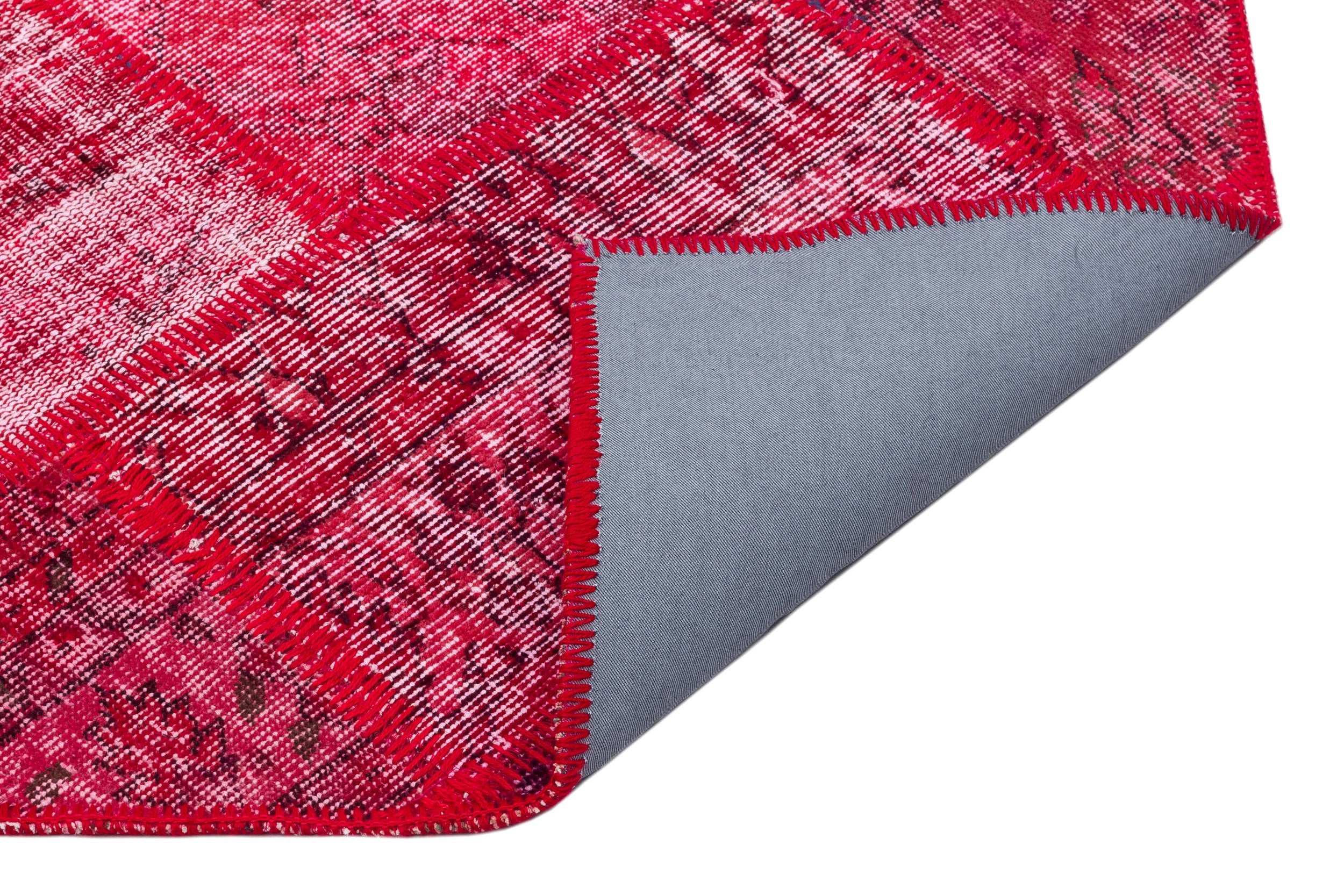 Red Over Dyed Patchwork Unique Rug 4'0'' x 5'11'' ft 123 x 181 cm