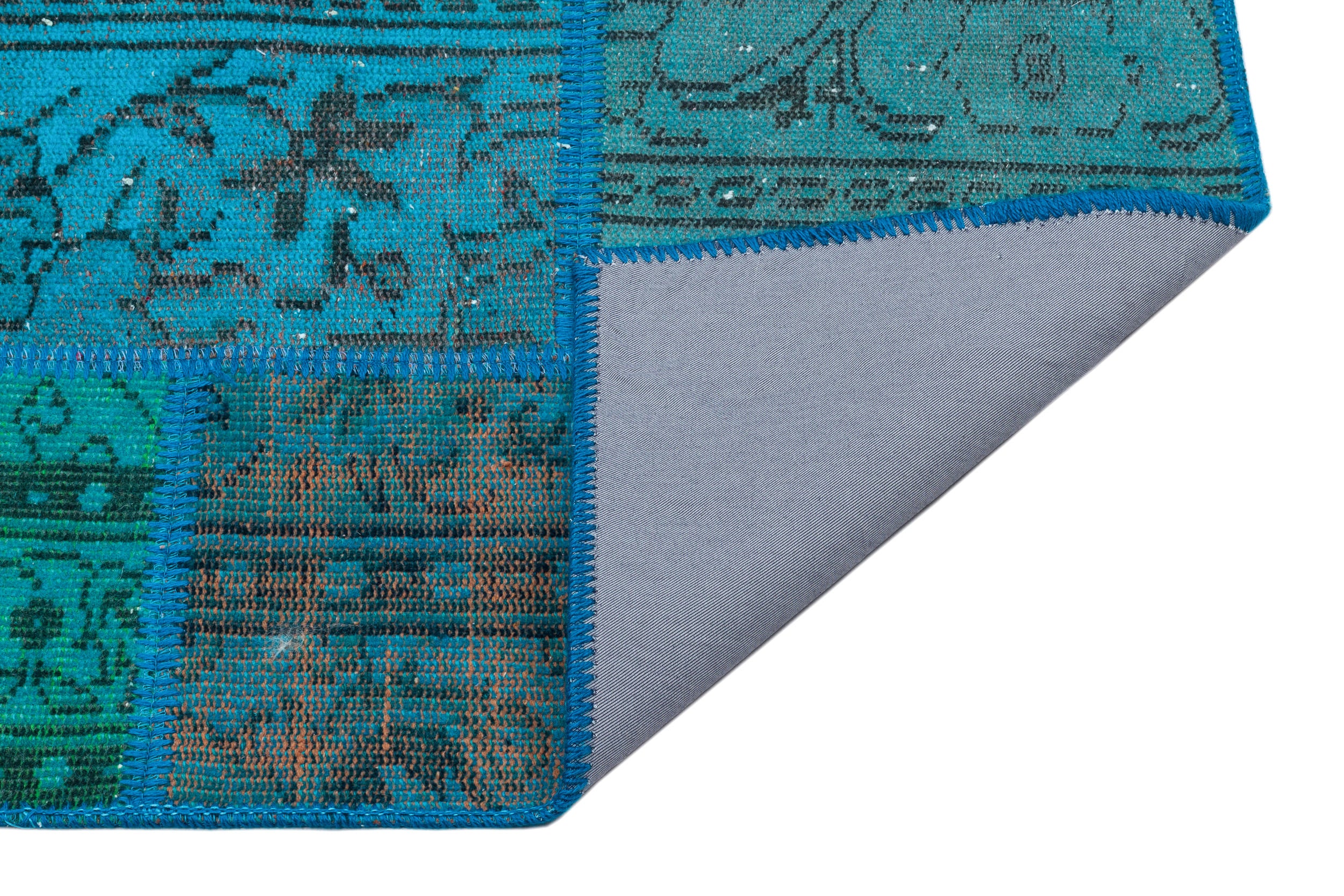 Turquoise Over Dyed Patchwork Unique Rug 3'11'' x 5'11'' ft 120 x 181 cm
