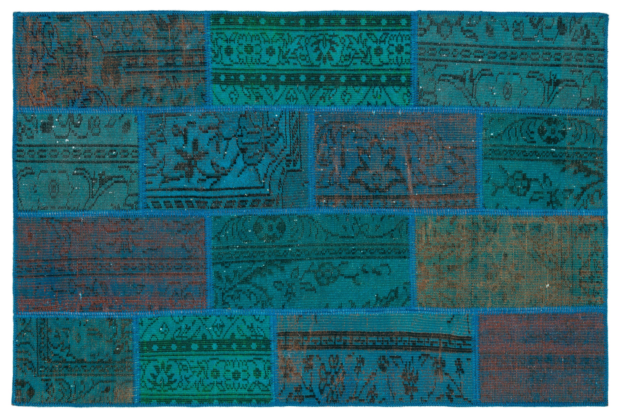 Turquoise Over Dyed Patchwork Unique Rug 3'11'' x 5'11'' ft 120 x 181 cm