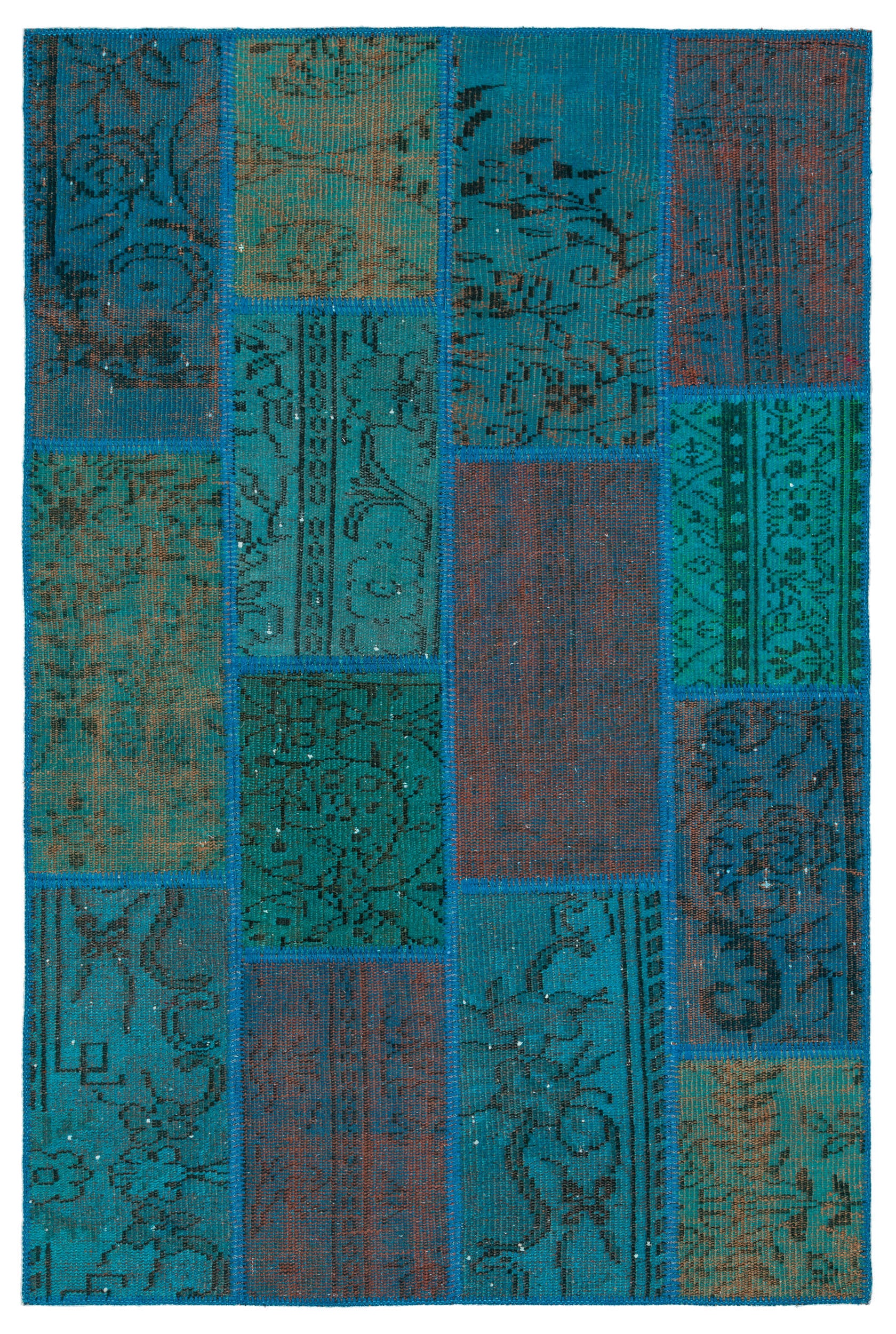 Turquoise Over Dyed Patchwork Unique Rug 4'0'' x 6'0'' ft 122 x 183 cm