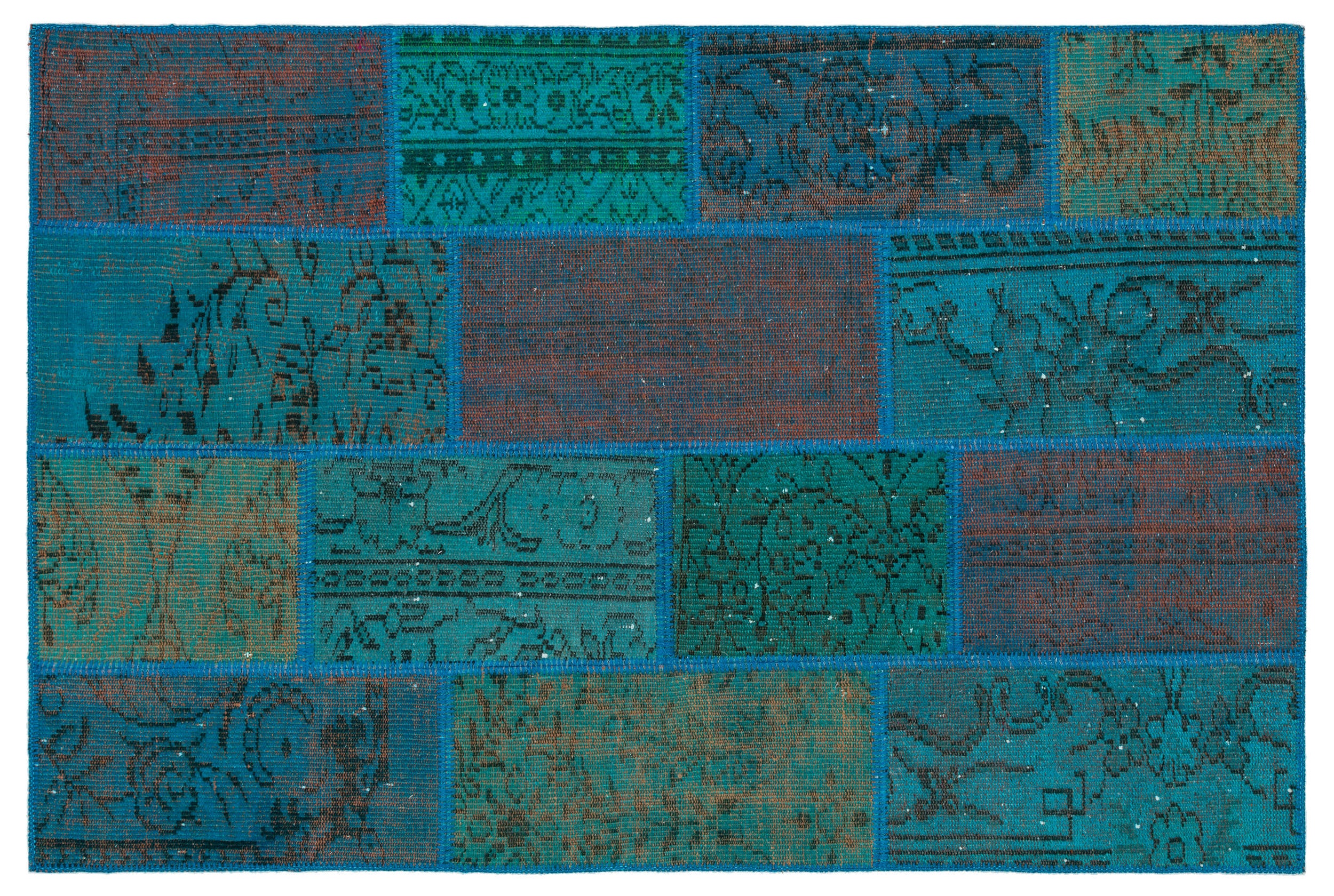 Turquoise Over Dyed Patchwork Unique Rug 4'0'' x 6'0'' ft 122 x 183 cm
