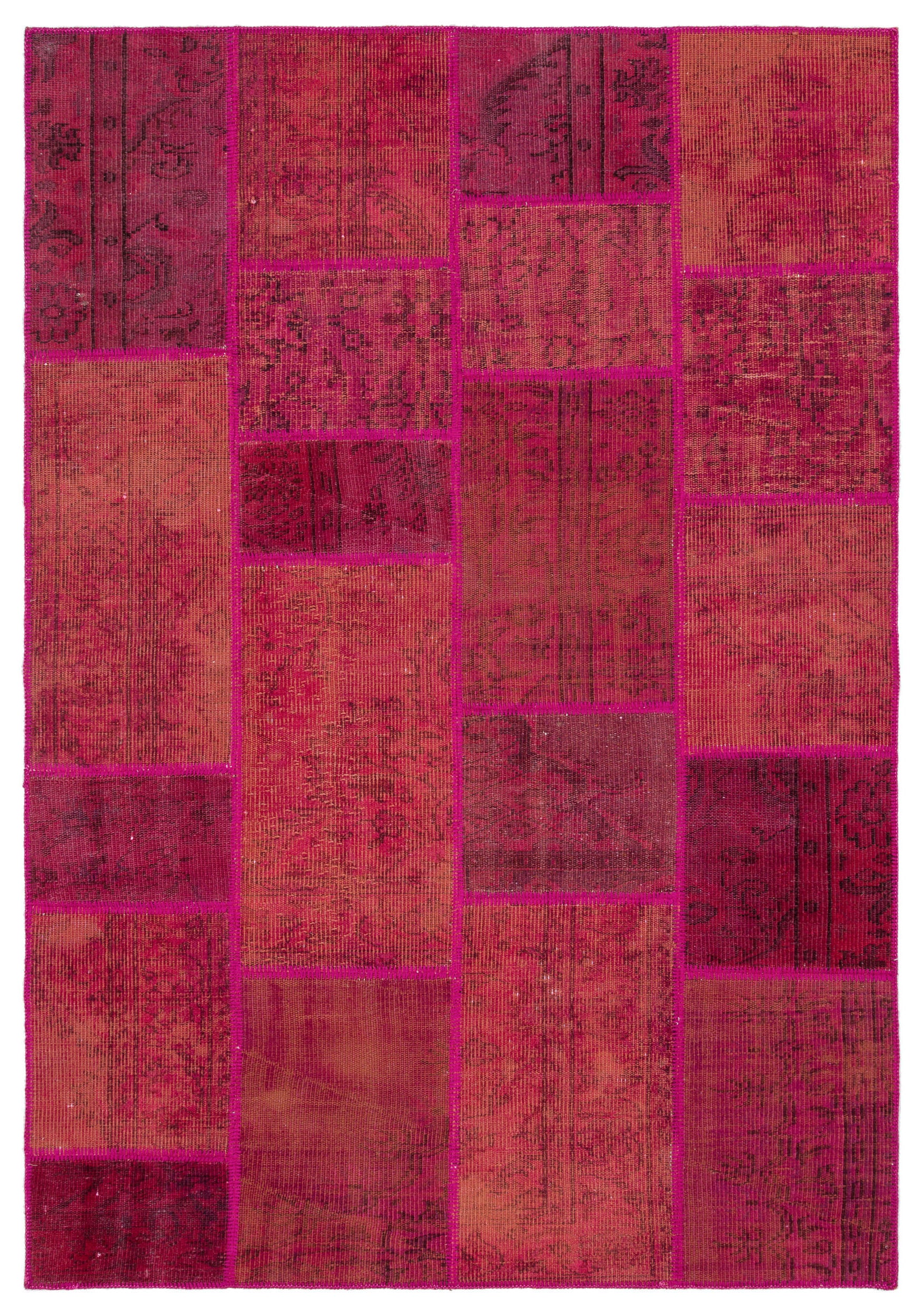 Red Over Dyed Patchwork Unique Rug 5'4'' x 7'8'' ft 162 x 234 cm