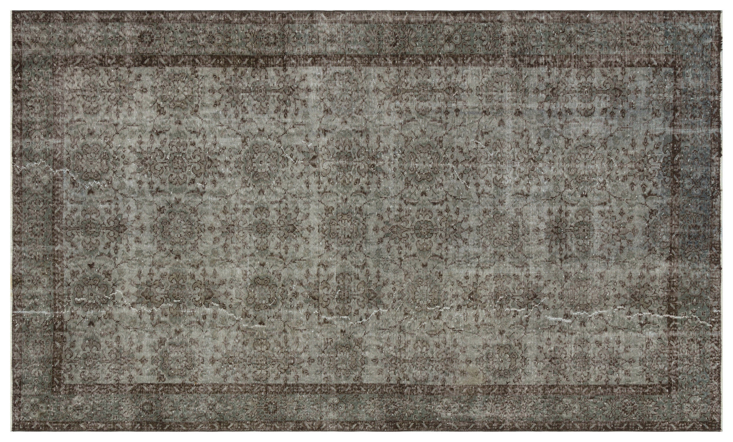 Gray Over Dyed Vintage Rug 5'8'' x 9'9'' ft 173 x 296 cm