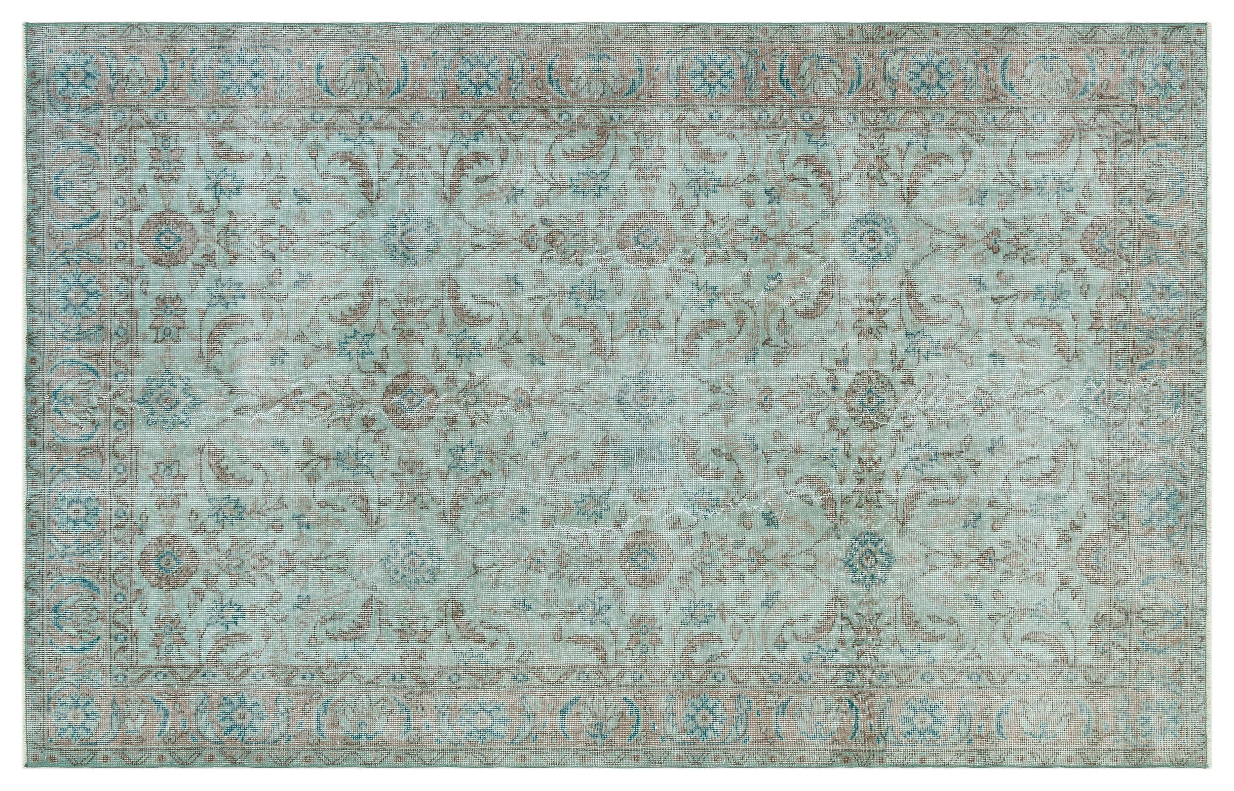 Turquoise Over Dyed Vintage Rug 5'1'' x 8'2'' ft 156 x 248 cm