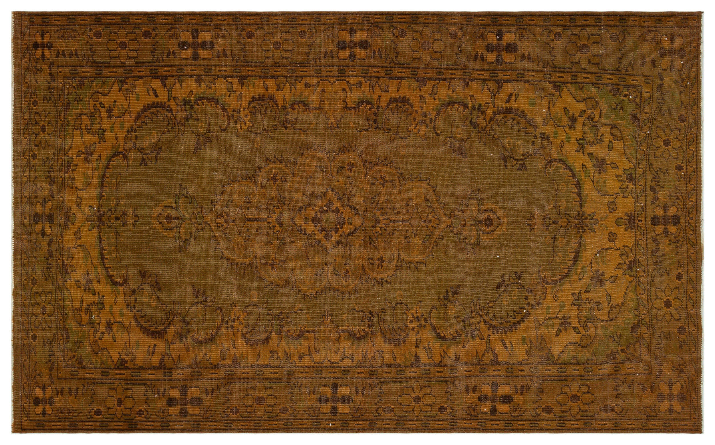 Brown Over Dyed Vintage Rug 5'8'' x 9'4'' ft 172 x 285 cm