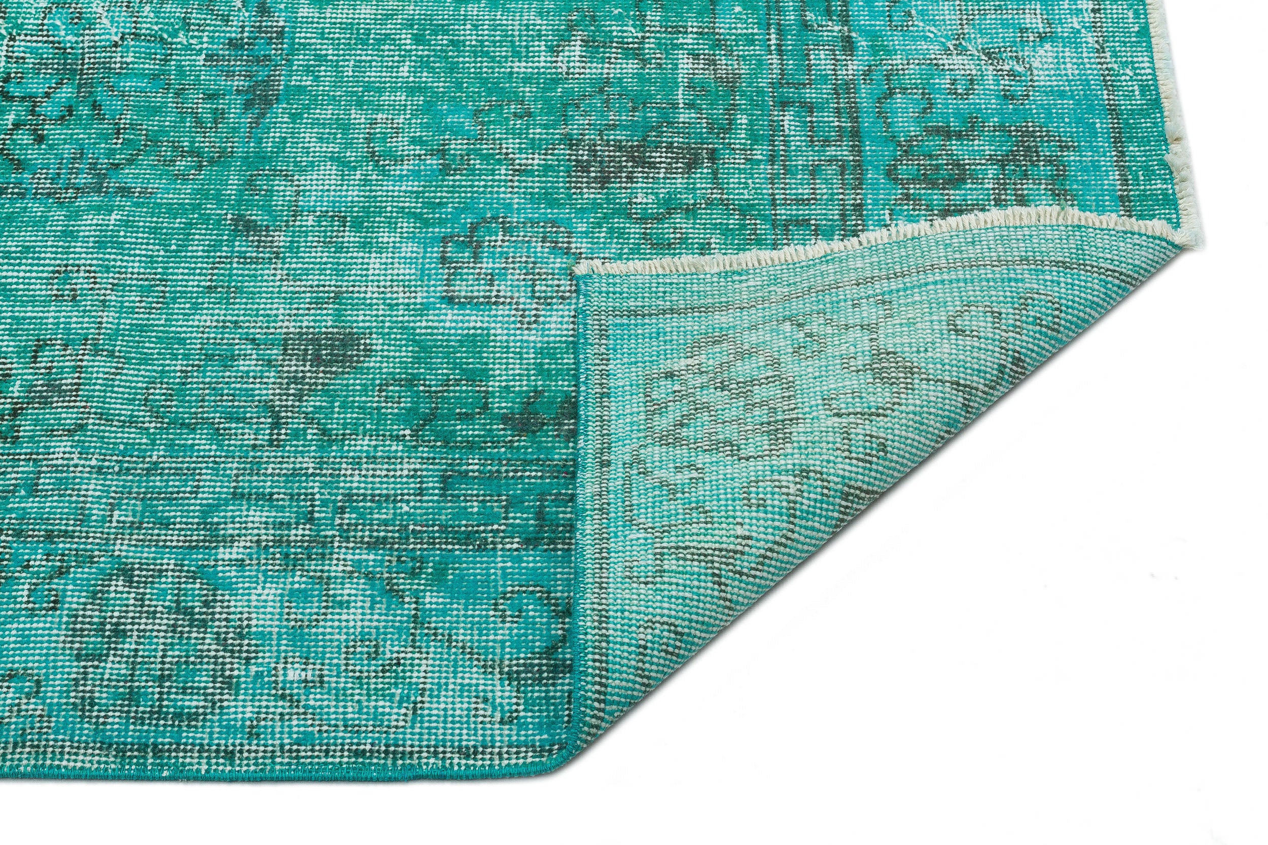 Turquoise Over Dyed Vintage Rug 5'4'' x 8'10'' ft 162 x 268 cm
