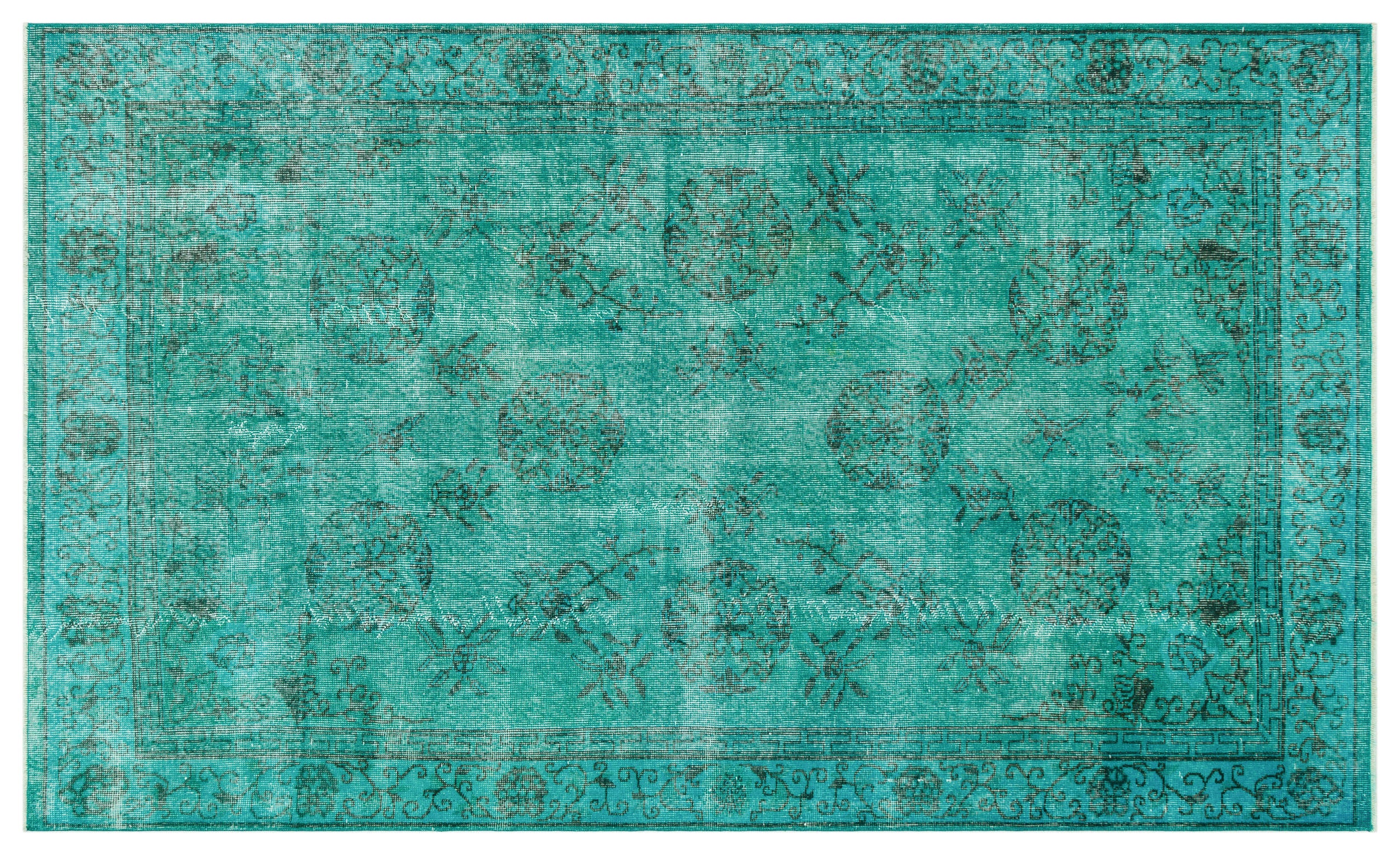 Turquoise Over Dyed Vintage Rug 5'4'' x 8'10'' ft 162 x 268 cm