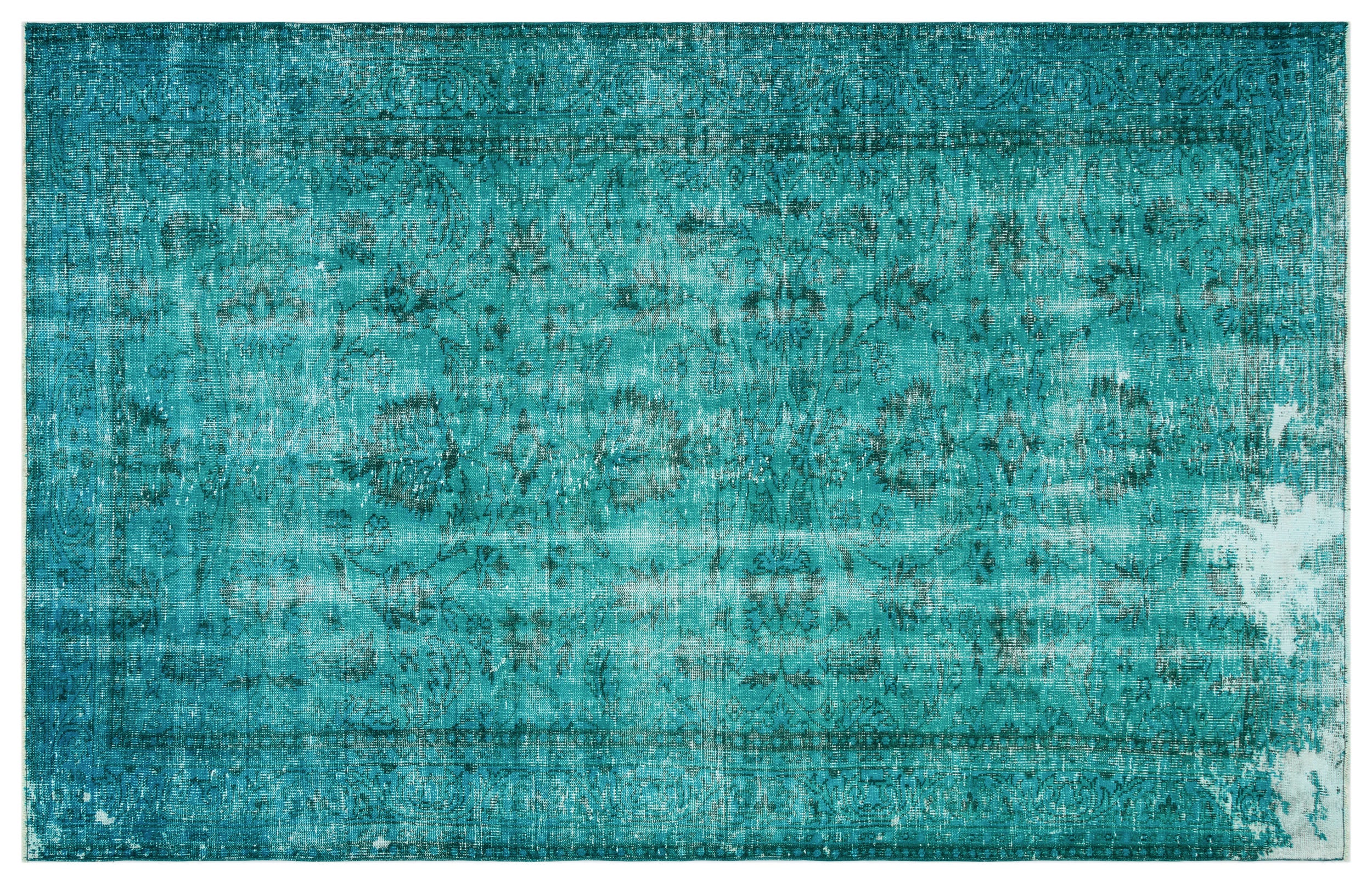 Turquoise Over Dyed Vintage Rug 5'11'' x 9'2'' ft 180 x 279 cm