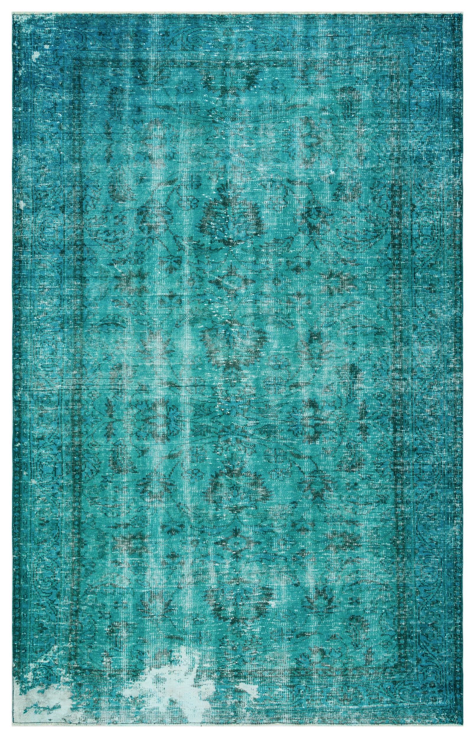 Turquoise Over Dyed Vintage Rug 5'11'' x 9'2'' ft 180 x 279 cm
