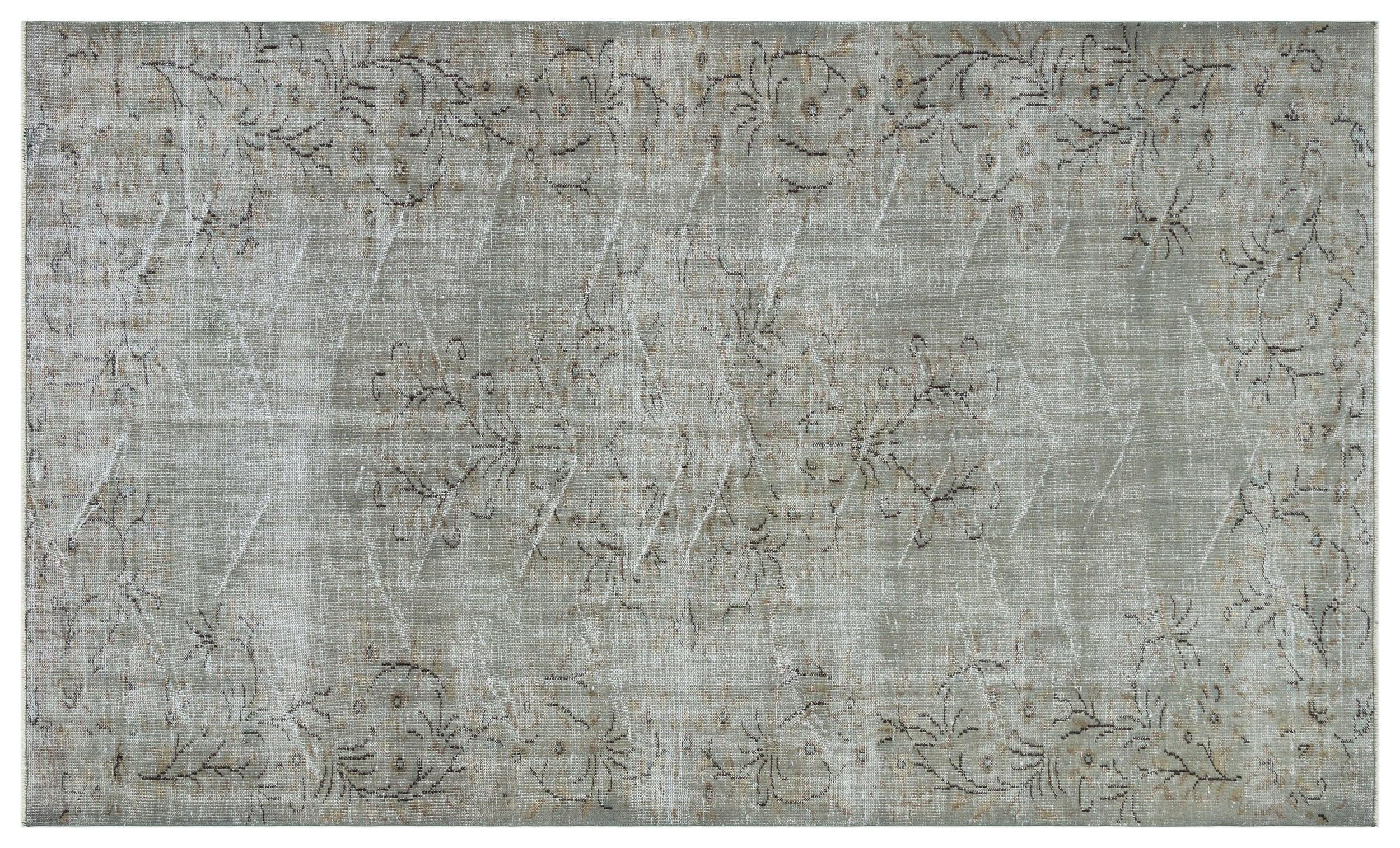 Gray Over Dyed Vintage Rug 5'7'' x 9'8'' ft 171 x 294 cm